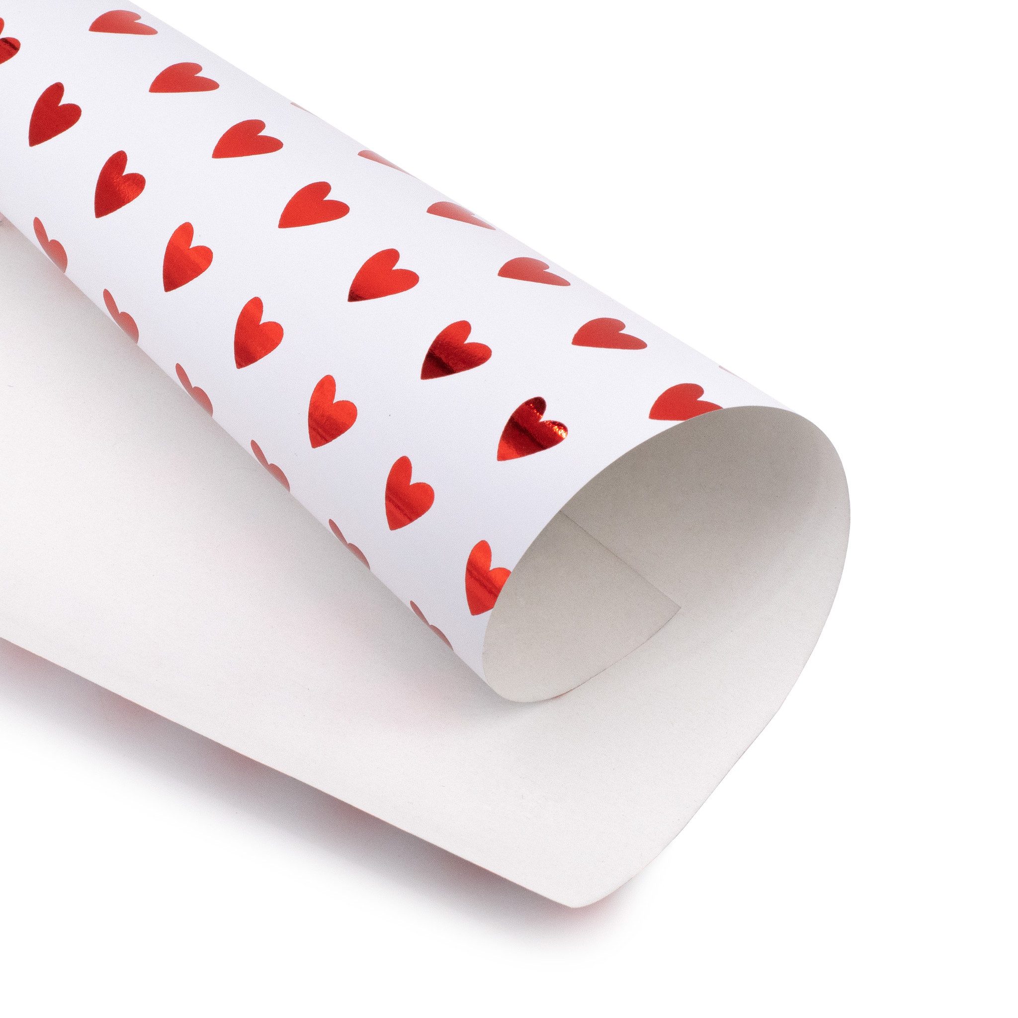 Star Geschenkpapier, Geschenkpapier Herzen 70cm x 2m Rolle Weiß / Rot glänzend