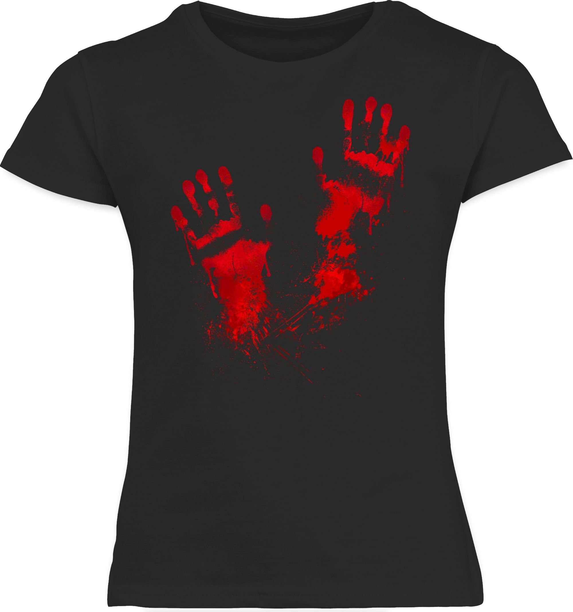 Blutige für 1 Kinder T-Shirt Halloween Handabdruck Handabdrücke Schwarz Shirtracer Kostüme Gruselig Blut