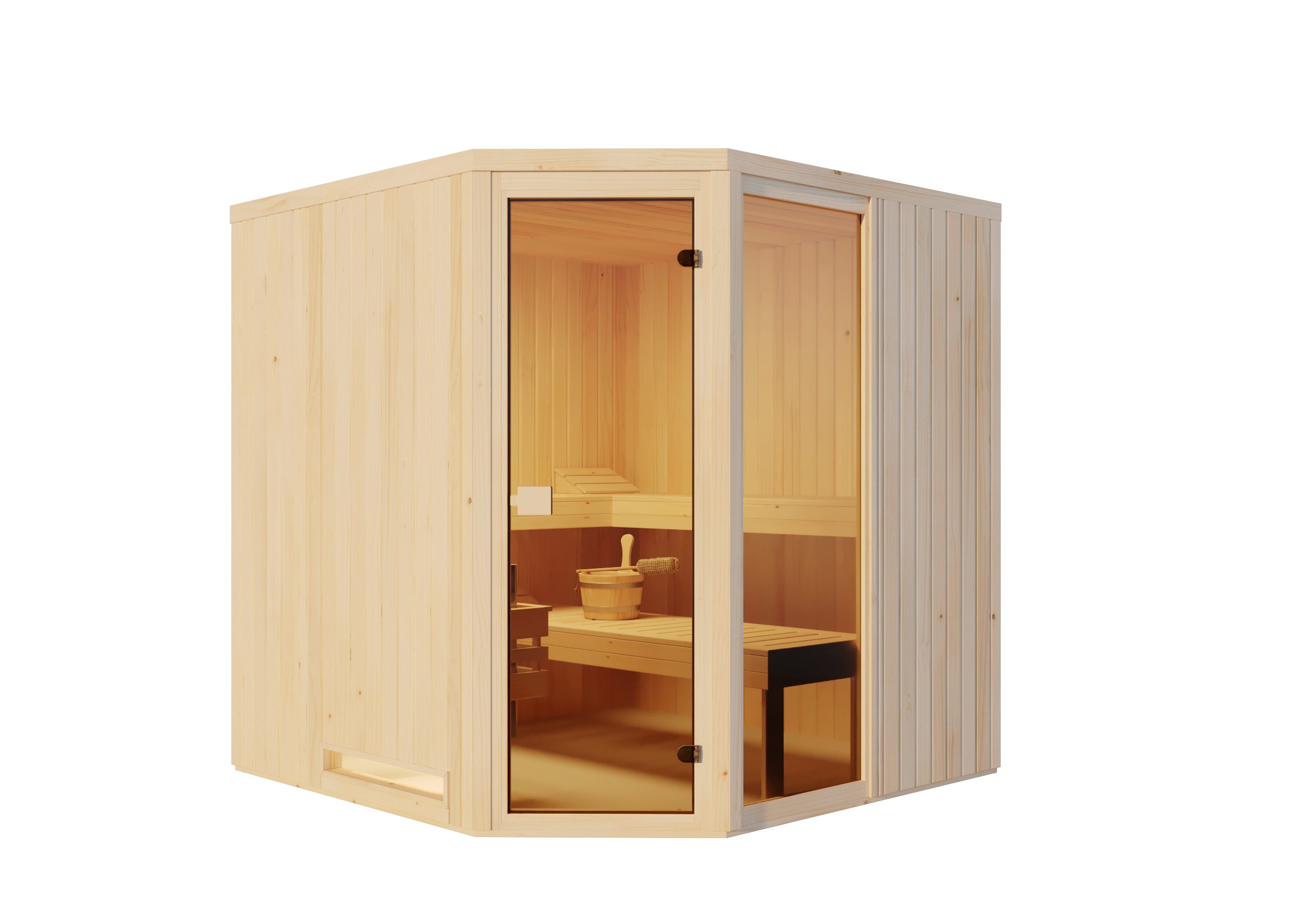 FinnTherm Sauna Innensauna Family, BxTxH: 194 x 194 x 199 cm, 72 mm, in Naturbelassen
