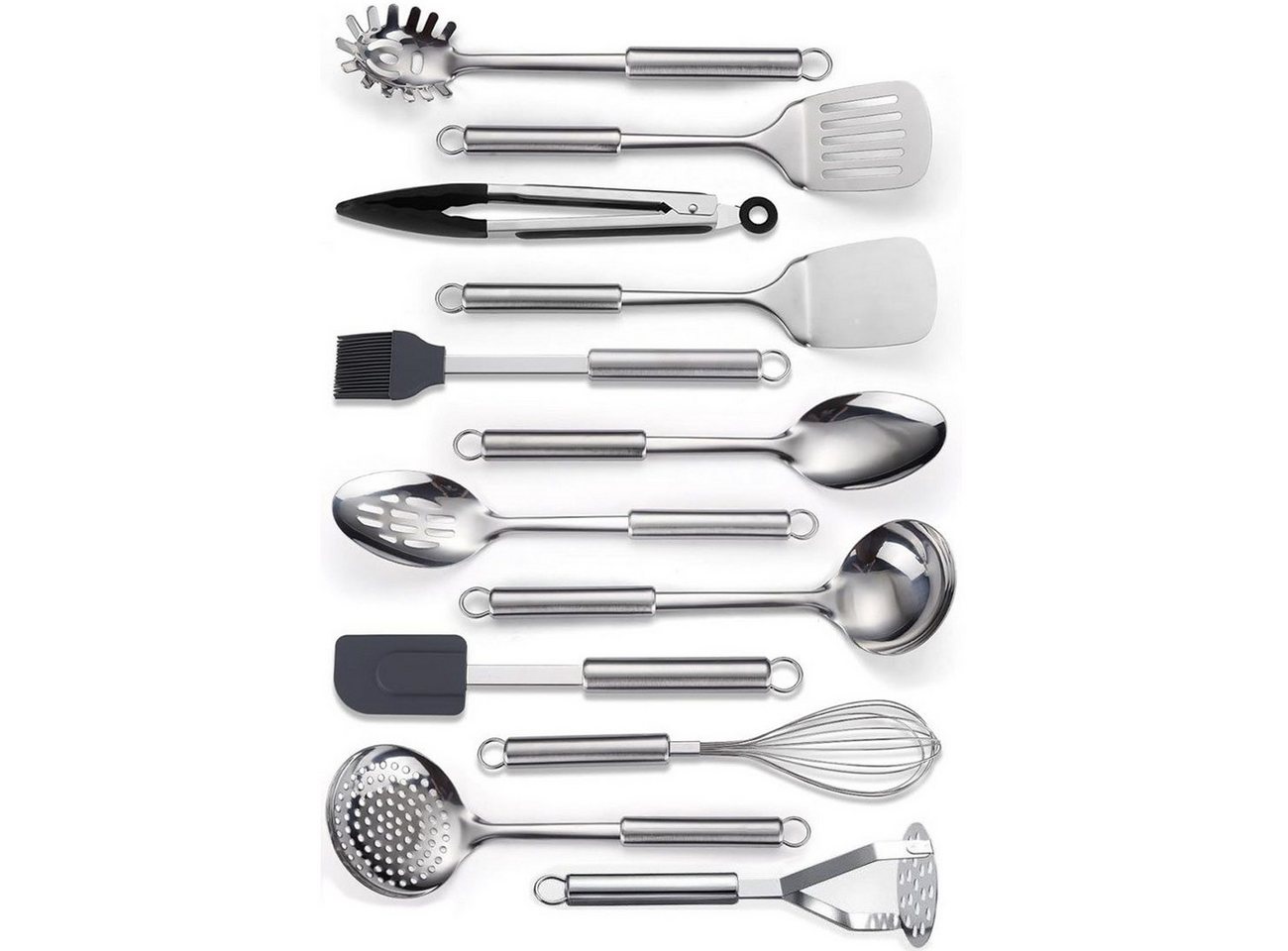 SURFOU Kochbesteck-Set Küchenhelfer Küchenutensilien 12 Stück Edelstahl Silikon Küchenset (Spiegelpolitur, Rostfrei & Spülmaschinenfest, 12-tlg., mit Aufhängeösen, Professionelles Küchengeschirr, Kochzubehör), edelstahl, spülmaschinenfest