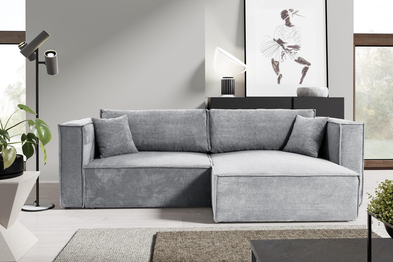 Compleo Ecksofa mit Schlaffunktion, Cordstoff, L-Form, günstig online kaufen