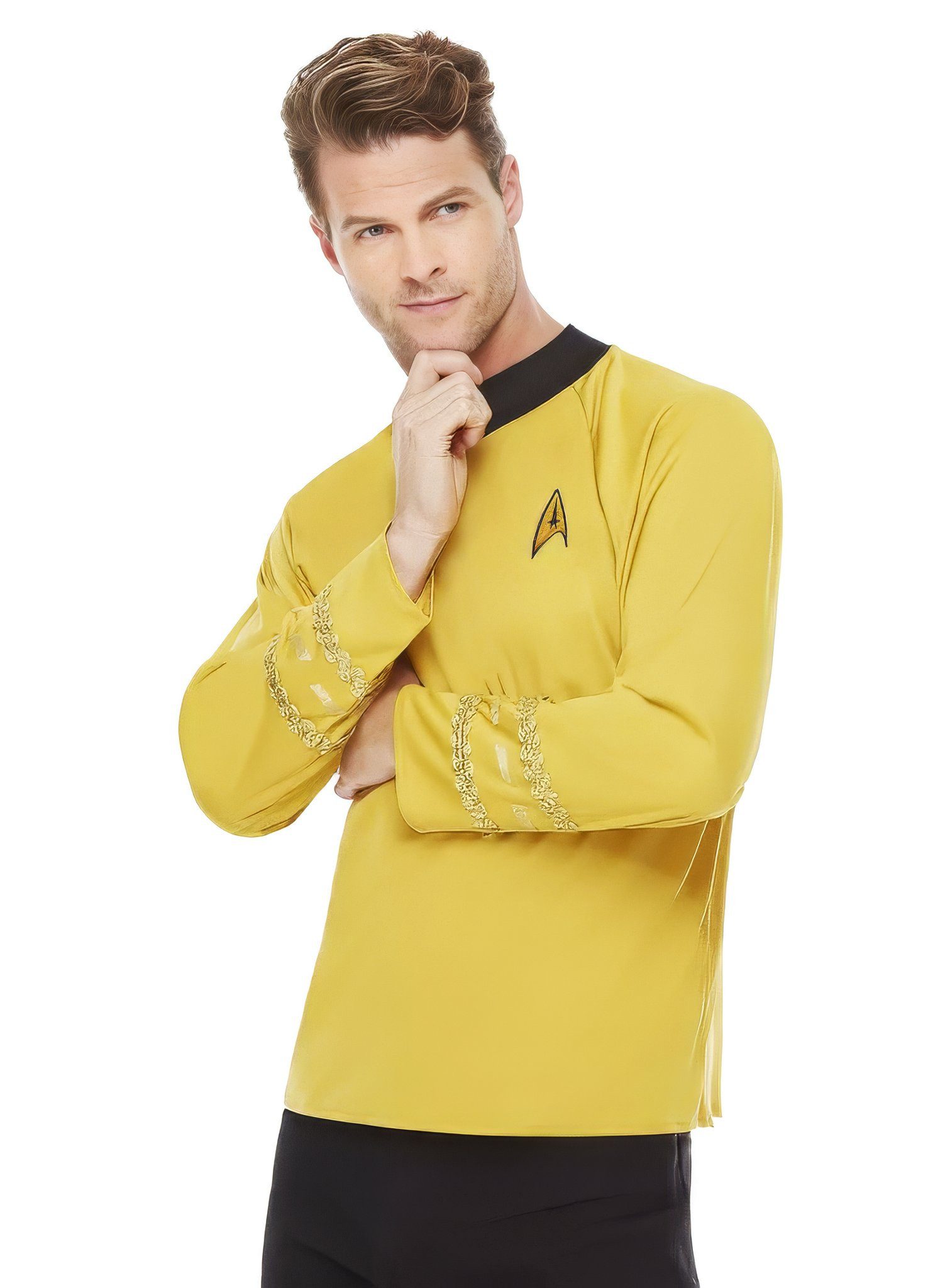 Smiffys Kostüm Star Trek – Raumschiff Enterprise Uniform gold, Langärmeliges Shirt des klassischen Captain Kirk