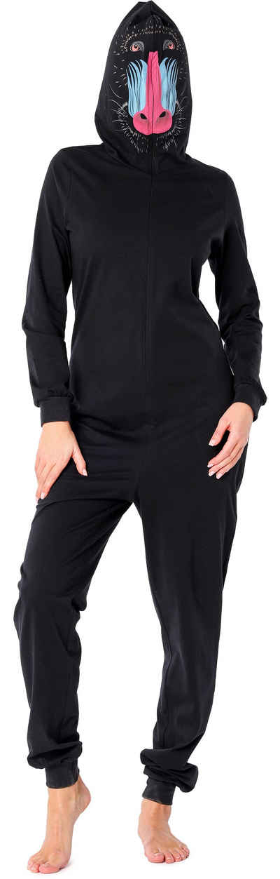 Ladeheid Schlafanzug Damen Schlafoverall aus Baumwolle Jumpsuit mit Kapuze LA40-234 ohne
