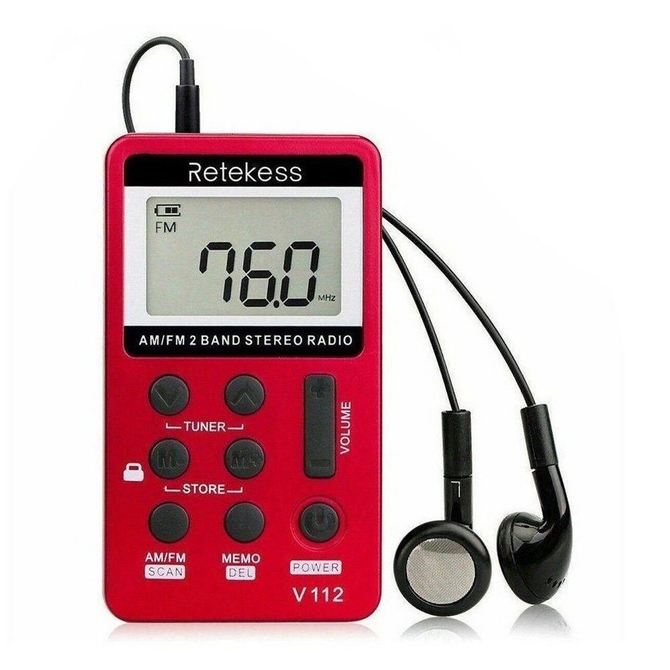 Retekess V112 AM FM Taschenradio mit Kopfhörer Sleeptimer mit Kopfhörer  Digitalradio (DAB) (FM / AM 2 Band Stereo Radio, Sperrtaste, Sleeptimer,  500mAh Akku)