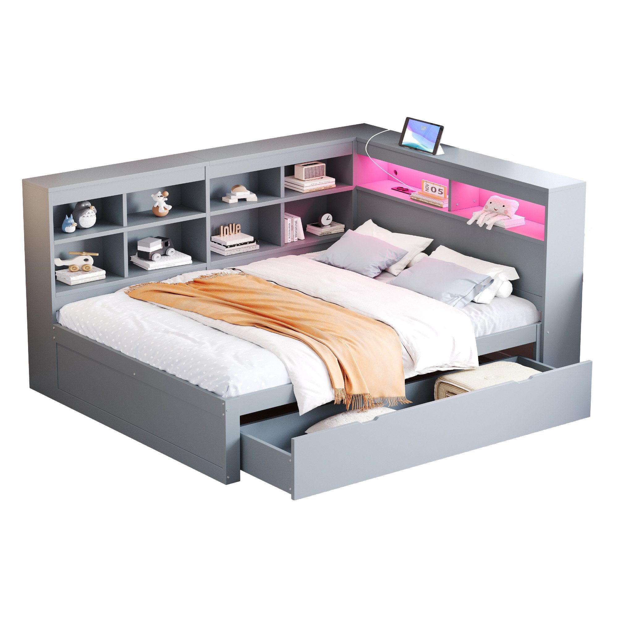 OKWISH Kinderbett Schlafsofa Funktionsbett Stauraumbett (Doppelbett günstig online kaufen