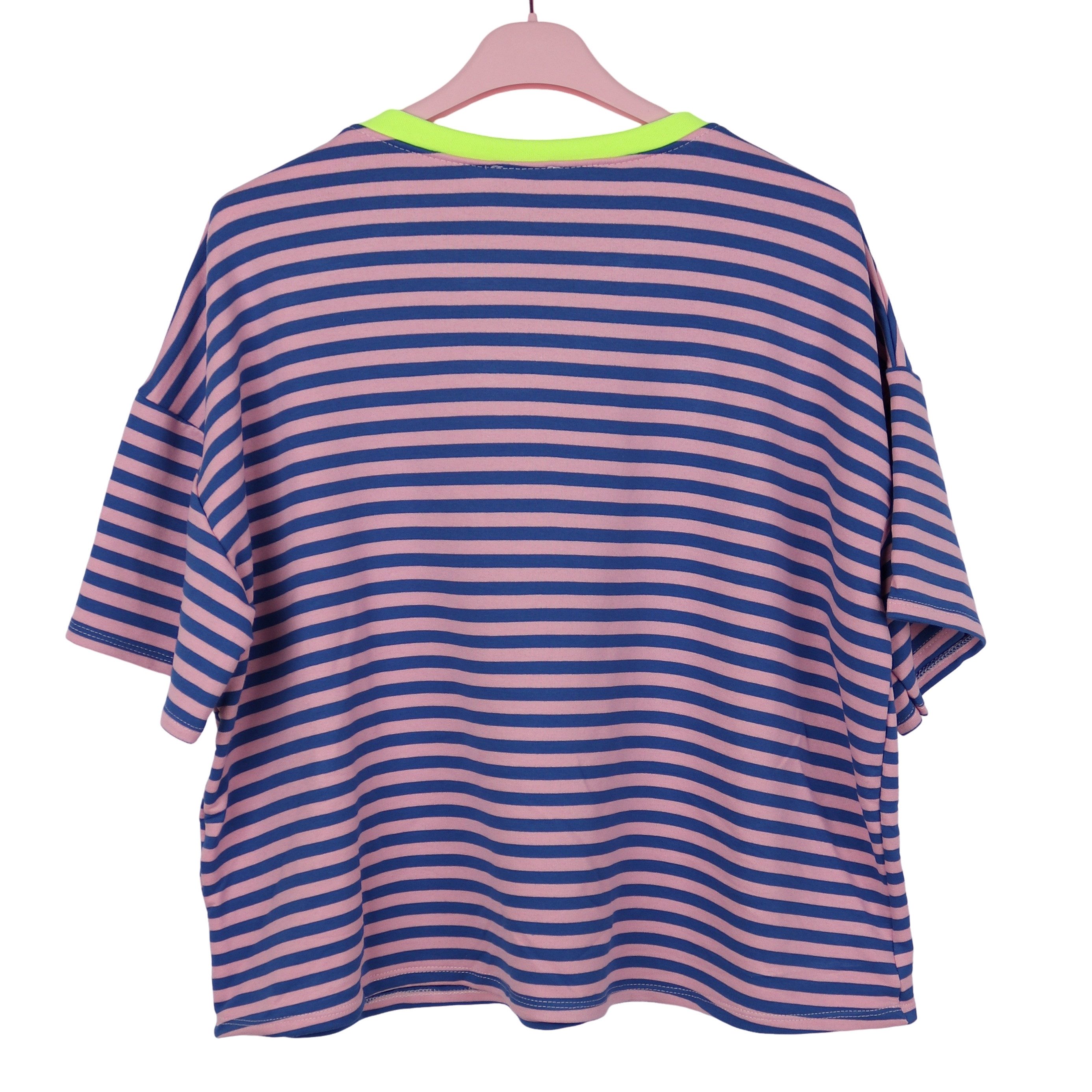MIRROSI Sweatshirt Damen Kurzarm T Shirt Oversize Neonfarben Streifenmuster Ringelshirt, One Size Passform (ca. Gr. 34–40); Made in Italy