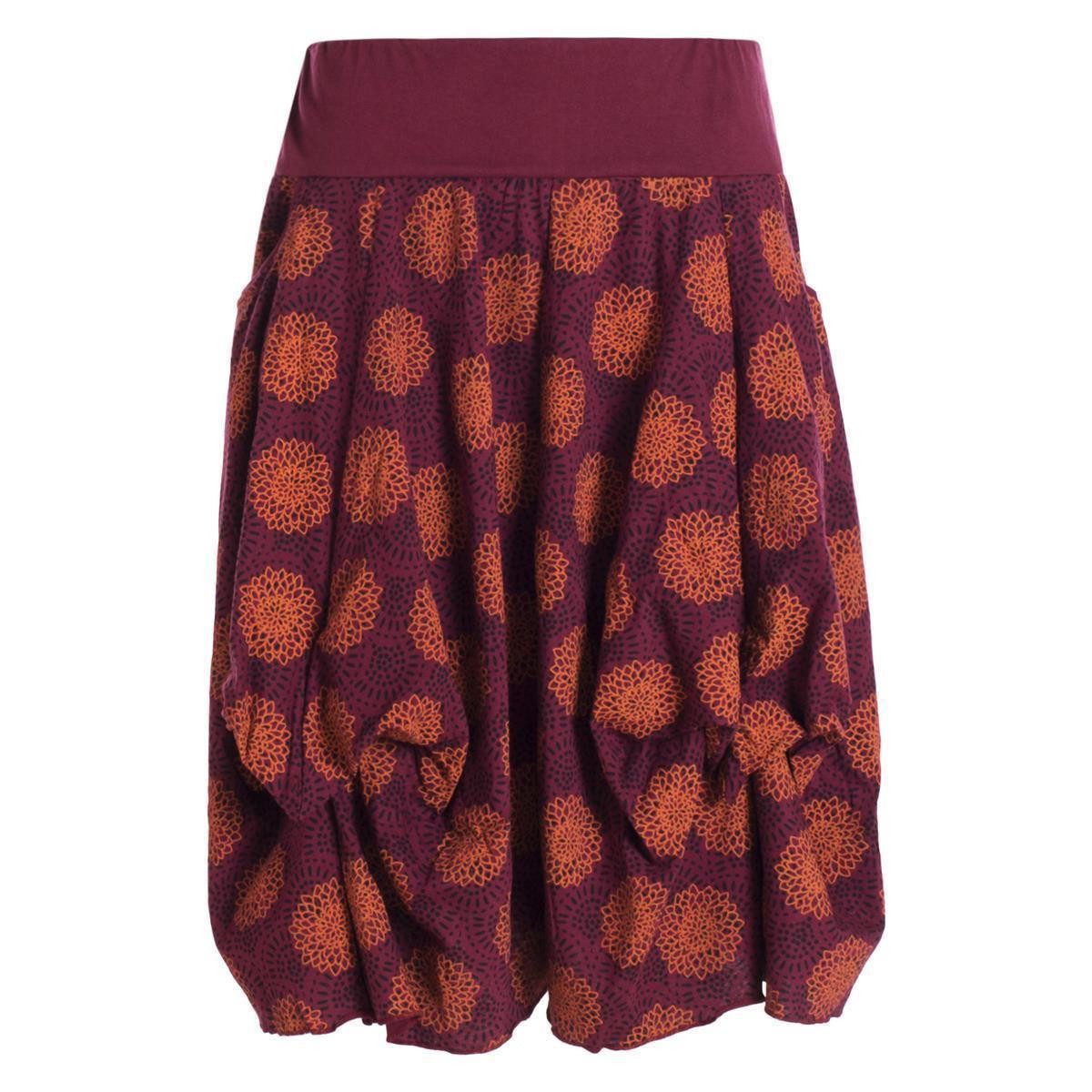 Vishes Jerseyrock Damen Ballon-Rock Knielang Pump-Rock Baumwolle Blüten-Muster Hippie, Retro Sytyle, Alternative Bekleidung