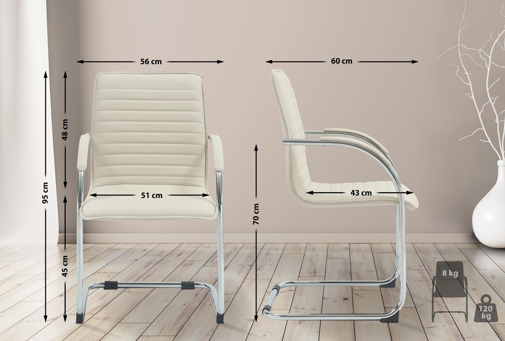 furnicato Besucherstuhl Kunstleder Hocker 60x56x95 cm creme (1 St)