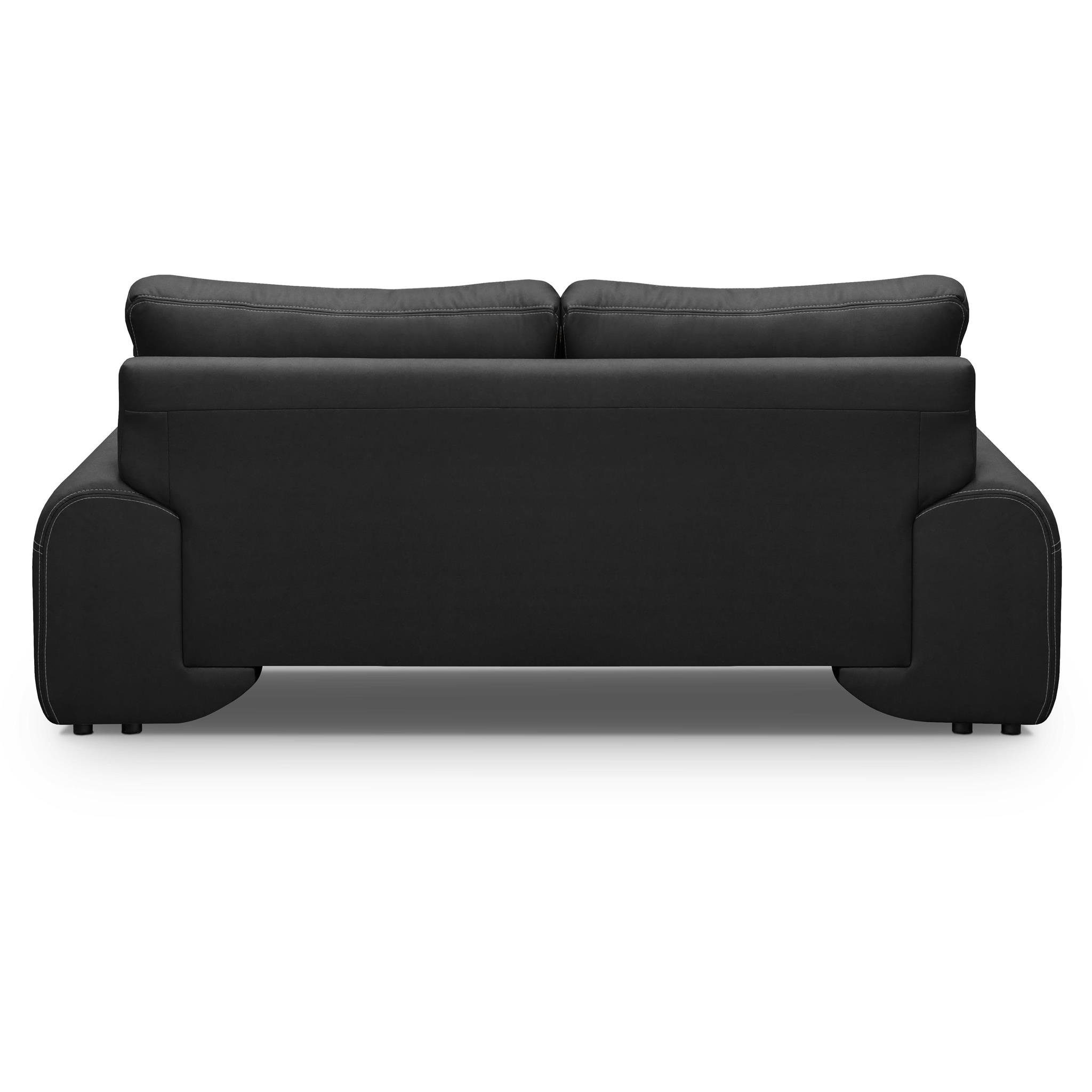 2-Sitzer Kunstleder, (vega im aus Nähten dekorativen Design Beautysofa mit Sofa 99) mit 2-Sitzer Maxime Wellenunterfederung, lux, modernes Schwarz