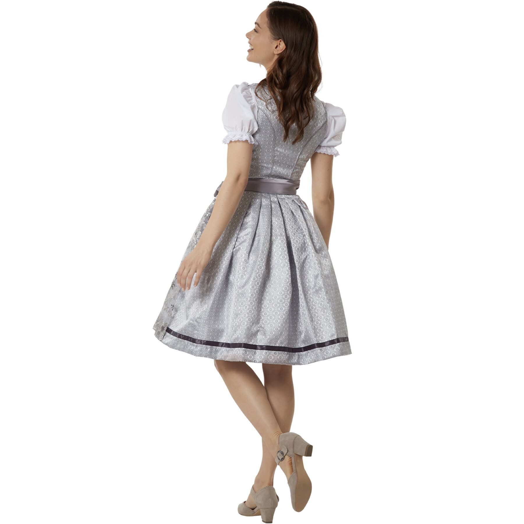 dressforfun Dirndl hochwertiges & elegantes Trachtenkleid Lea Silber (Premium Midi-Dirndl, Gr. 40) Perfekt für Oktoberfest, Trachtenpartys oder Volksfeste – Bild 3 von 5