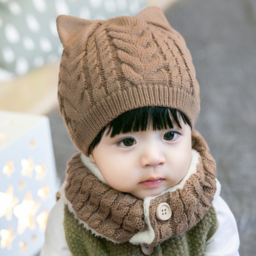 Warme Jungen Mütze,Schlupfmütze Stück Kinder Warm Baby brown Strickmütze Mädchen Strickmütze baby XDeer Strickmütze, Wintermütze 2