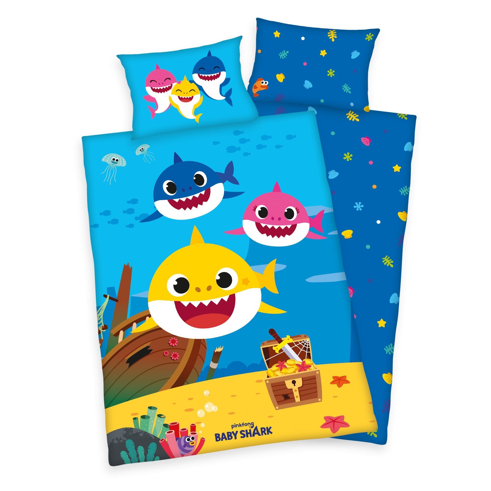 Herding Babybettwäsche Baby Shark Baby Bettwäsche 40 x 60 und 100 x 135 cm, günstig online kaufen