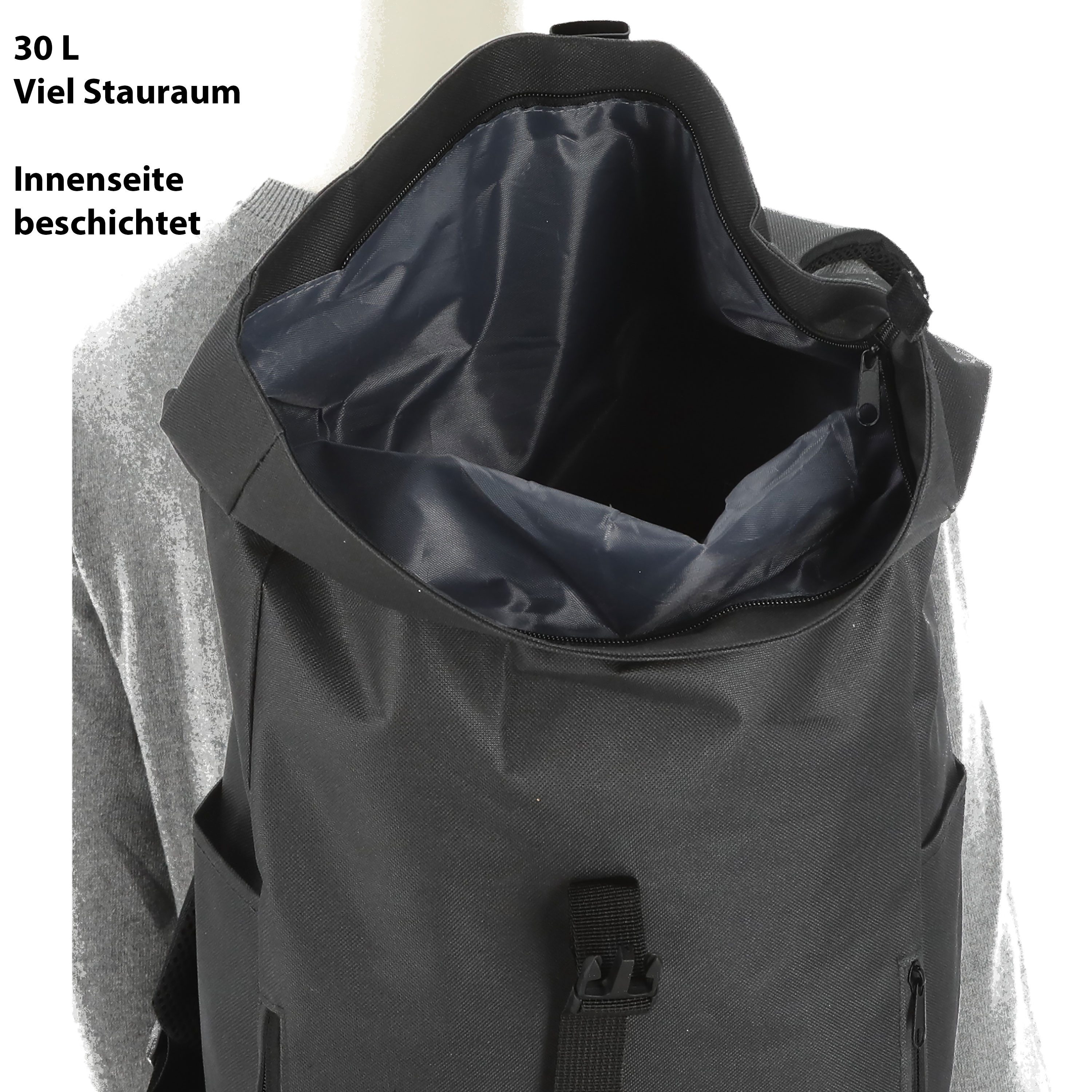 CEPEWA Rucksack Falt Rucksack Urban 30l dunkelgrau 40x57x15cm 600D Polyester Rolltop – Bild 5 von 5