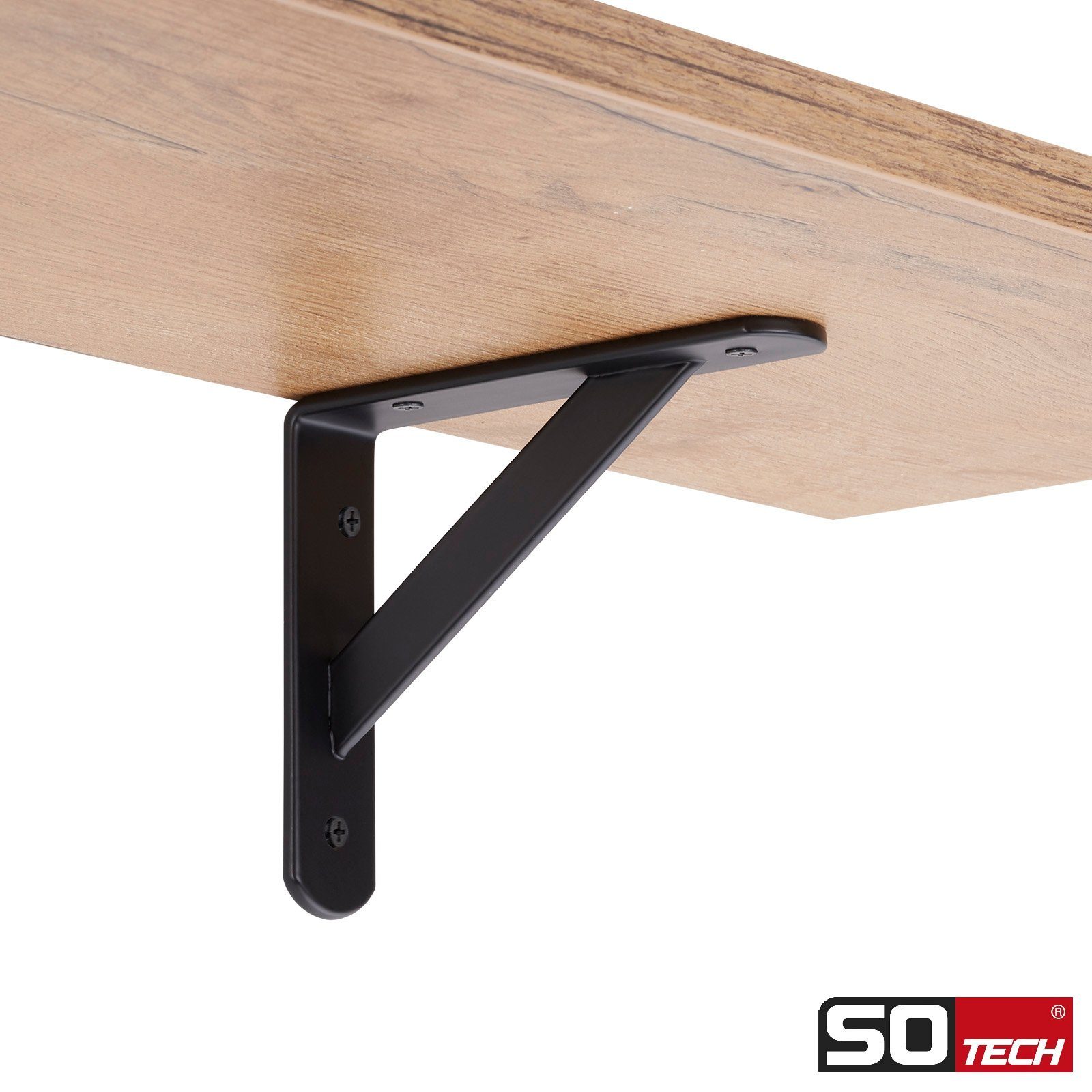 SO-TECH® Wandregalhalter Schwerlast-Konsole Regalkonsole BLACKLINE I schwarz, 1-tlg., Tragkraft bis zu 200 kg / Paar - 15 x 12,5 x 3 x 0,4 cm