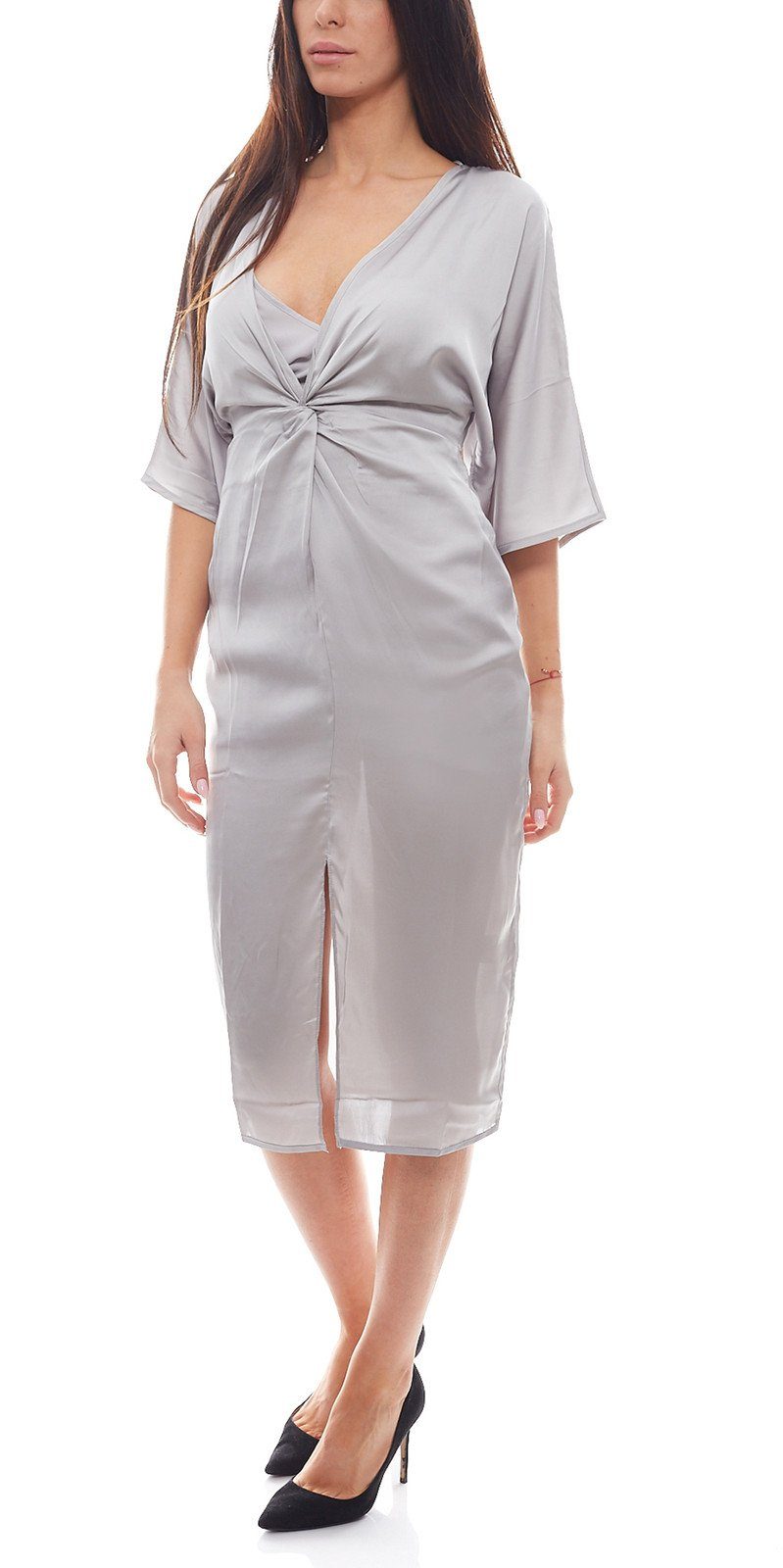 Licious Silber in Midi-Kleid stylisches Kimono-Kleid Damen Partykleid NA-KD x Hanna Party-Kleid Satin-Optik NA-KD