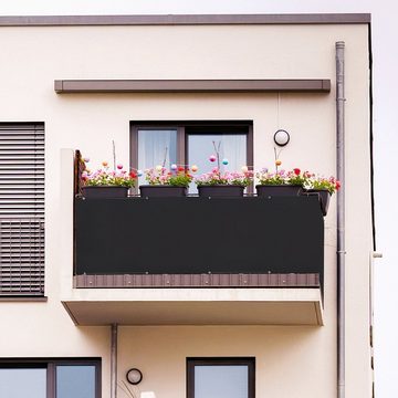 Sekey Balkonsichtschutz Balkon Sichtschutz PES Balkon Deko mit Metalösen, Kabelbinder und Seil 100% Blickdicht, Windschutz für Balkon, Terrasse und Garten, Schwarz