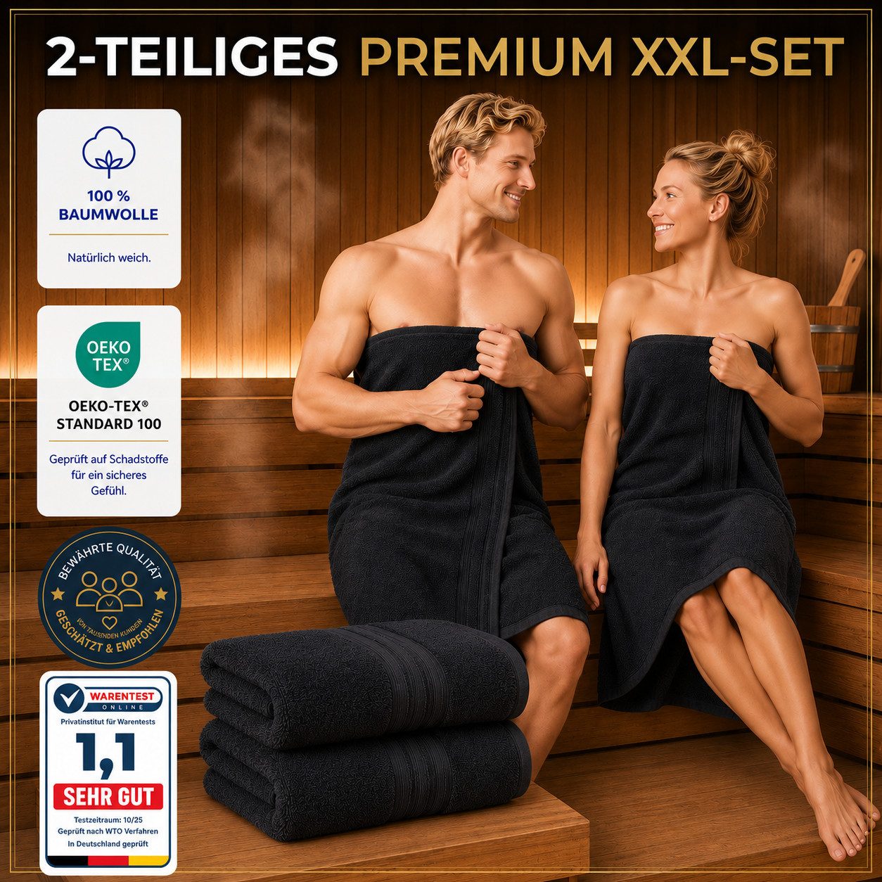 Komfortec Saunatuch 2er Set extra Große - Premium Badetuch - 80x200 XXL, Frottee (2-St), extra Große, 100% Baumwolle, Weich, Schnelltrocknend – Bild 4 von 5