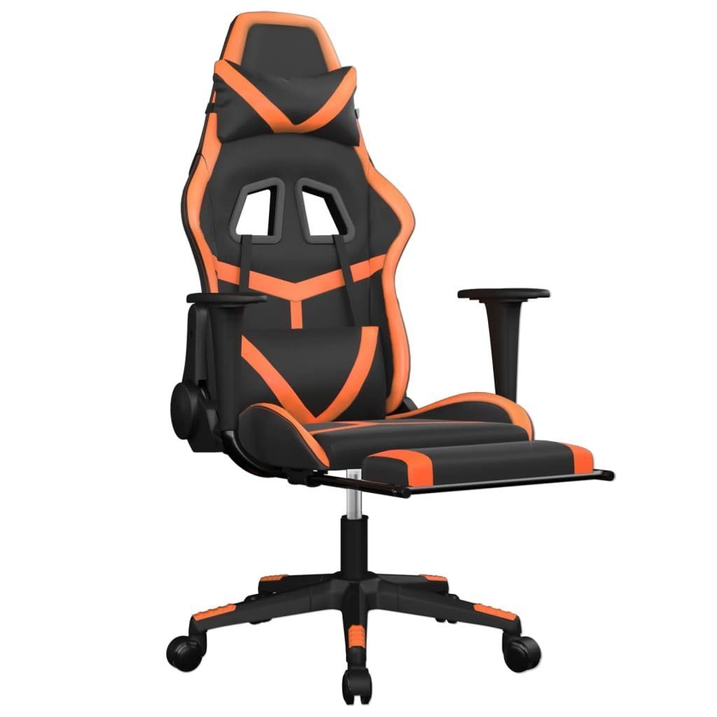 furnicato Gaming-Stuhl mit Massage Orange St) & Kunstleder Schwarz Fußstütze (1