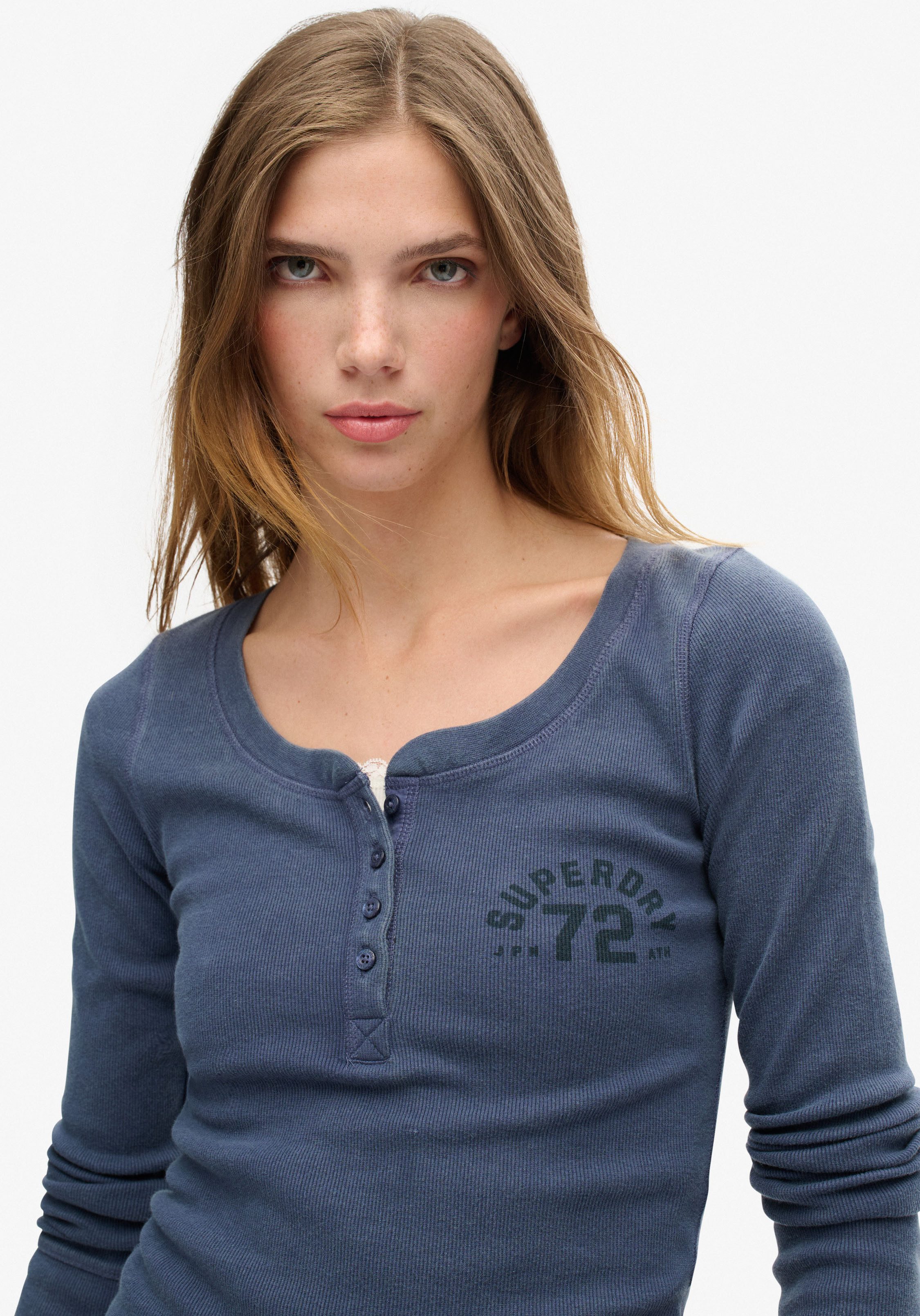 Superdry Langarmshirt ATHLETIC BUTTON DOWN LS TOP im Henley-Stil günstig online kaufen