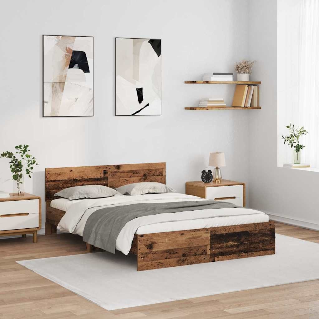 vidaXL Bettgestell, Bettrahmen mit Kopfteil Altholz 120 x 200 cm Holzwerkstoff