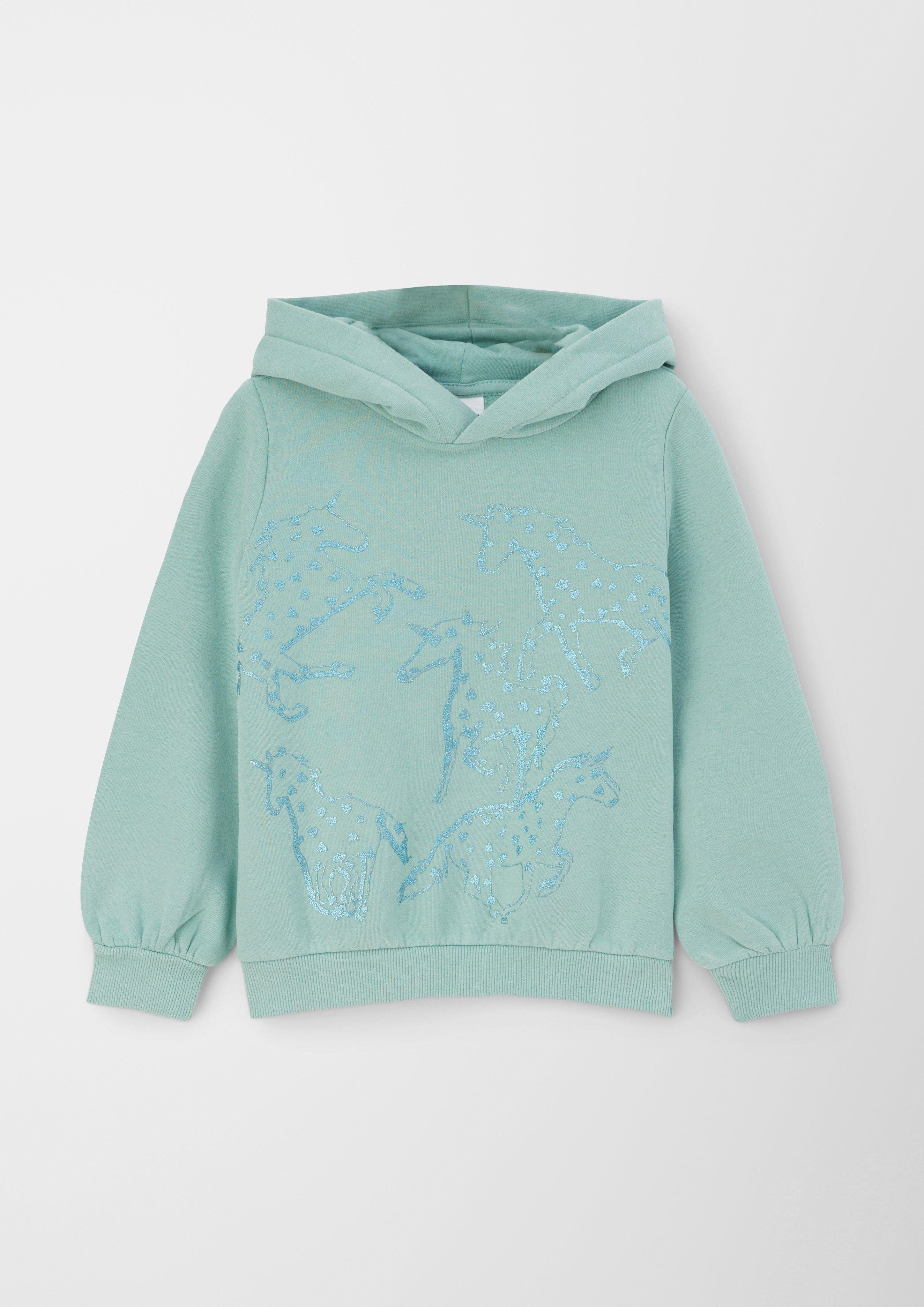 s.Oliver Sweatshirt salbeigrün Hoodie mit glitzerndem Print Glitzer