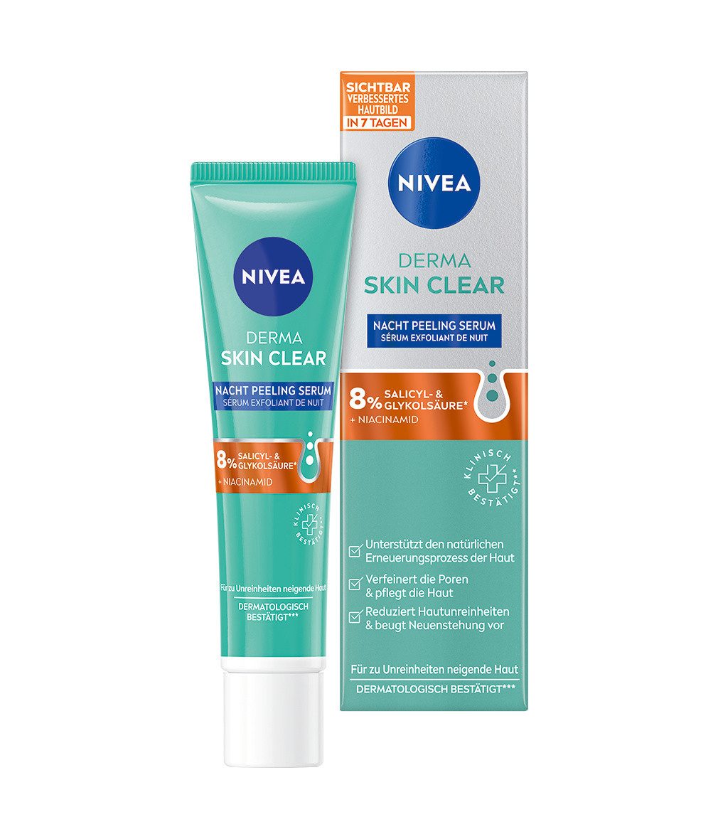 Nivea Gesichtspeeling Derma Skin Clear Nacht Peeling Serum, 3 x 40ml, 3-tlg., Gesichtsreinigung