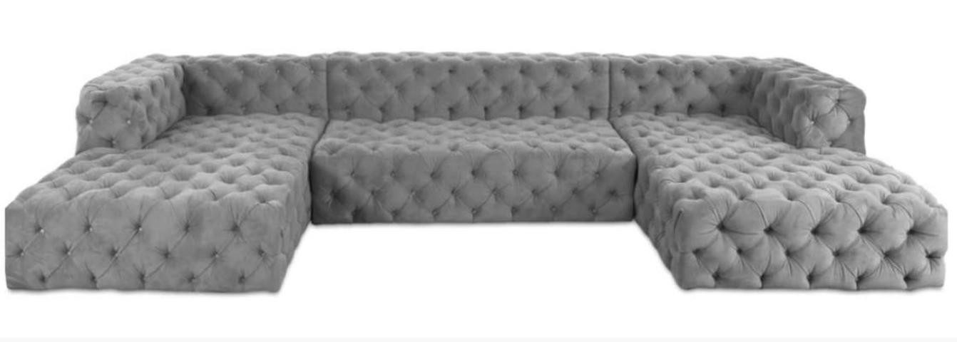 JVmoebel Chesterfield-Sofa Luxus Sofa U-Form Grau Textil mit klassischem Chesterfield-Design, Packung 1 Teile, Made in Europe
