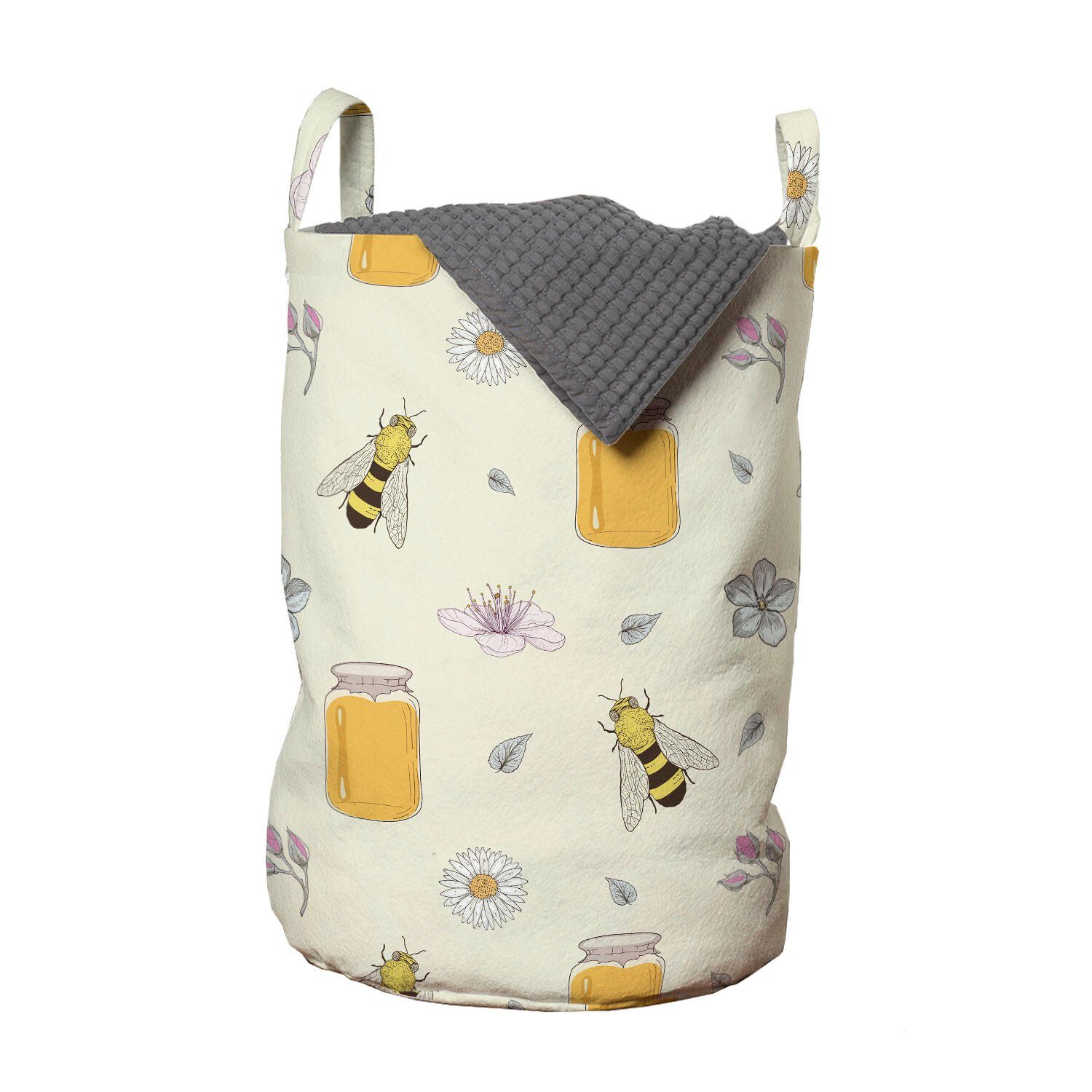 Abakuhaus Wäschesäckchen Wäschekorb mit Griffen Kordelzugverschluss für Waschsalons, Biene Honig-Gläser Insekten- und Blumen