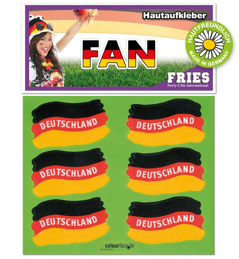 Fries Schmuck-Tattoo 6 Haut Hautaufkleber Deutschland Flagge WM EM Fußball Schwarz Rot Gold, 6-tlg., Hautfreundlich