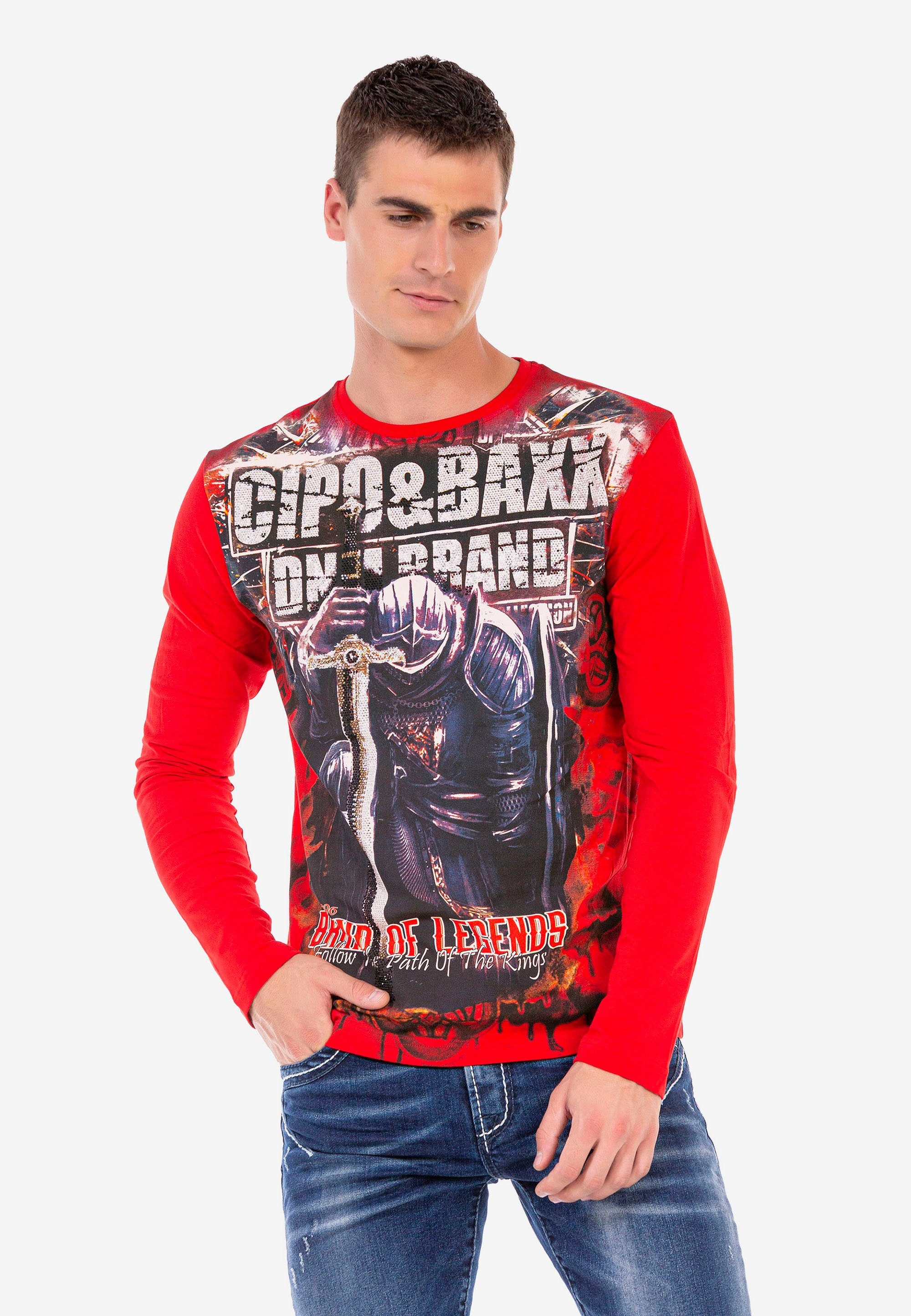 Cipo Baxx in coolem rot-schwarz Look Langarmshirt &