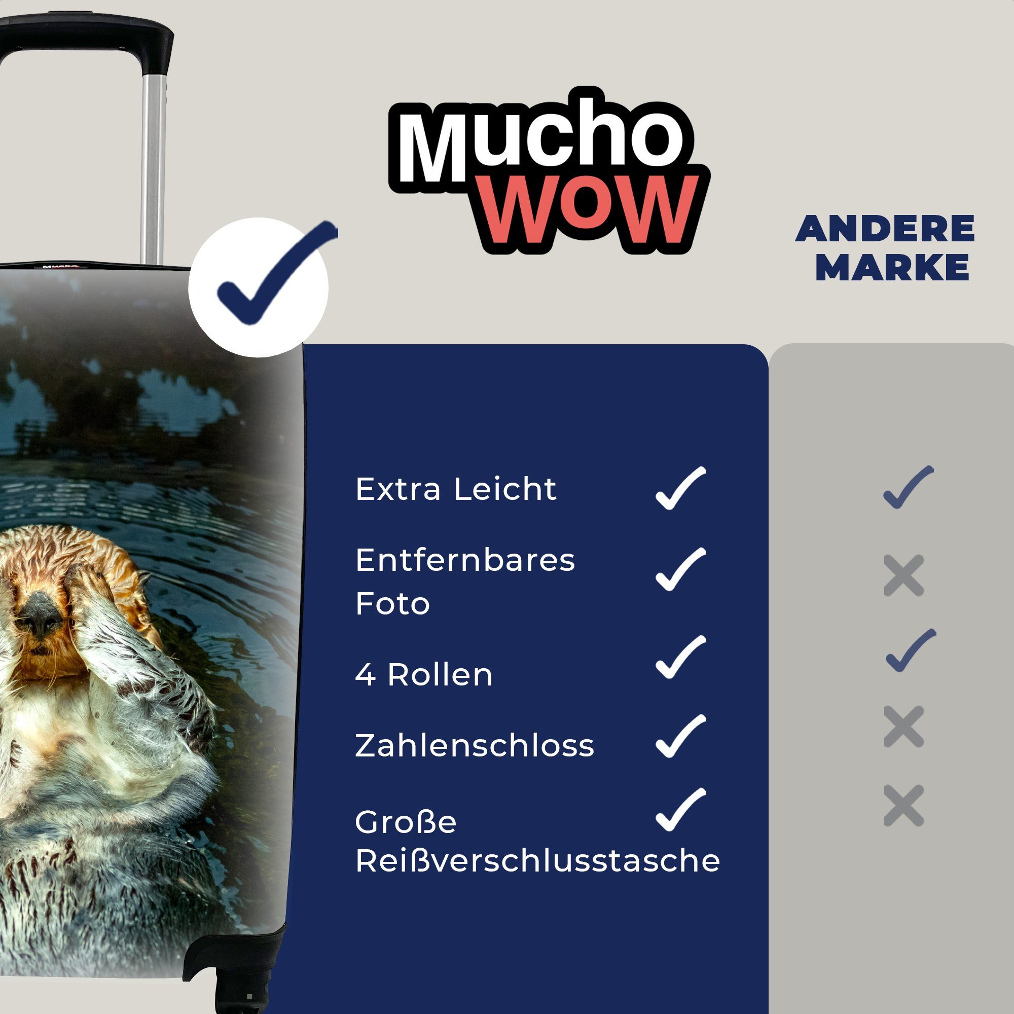 MuchoWow Handgepäckkoffer Otter liegend, Rollen, Trolley, mit Reisekoffer Ferien, Reisetasche 4 im rollen, Wasser Handgepäck für