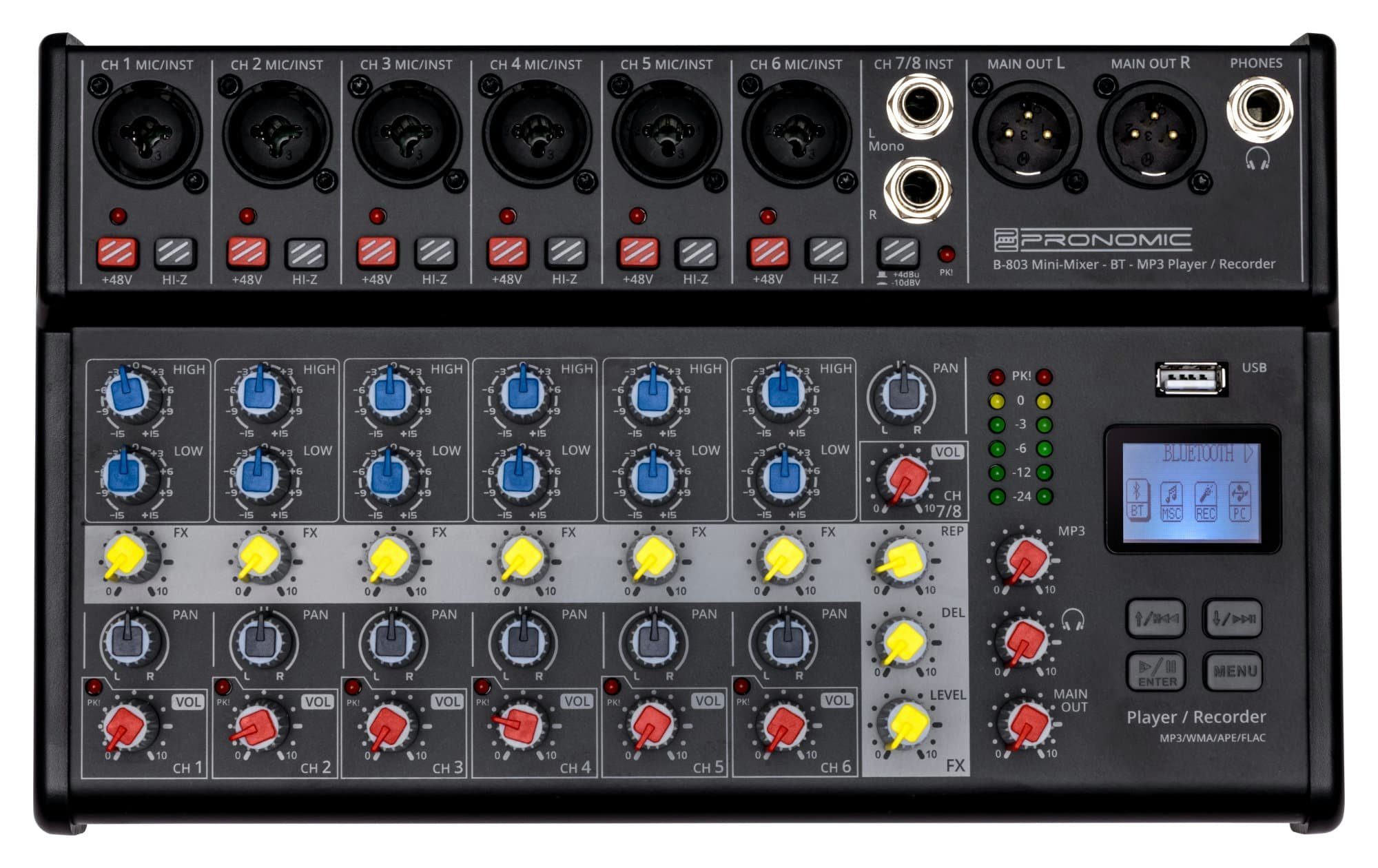 Pronomic Mischpult B-803 8-Kanal Mini-Mixer - Live/Studio DJ Mixer, mit Bluetooth und USB-Recording – Bild 3 von 5
