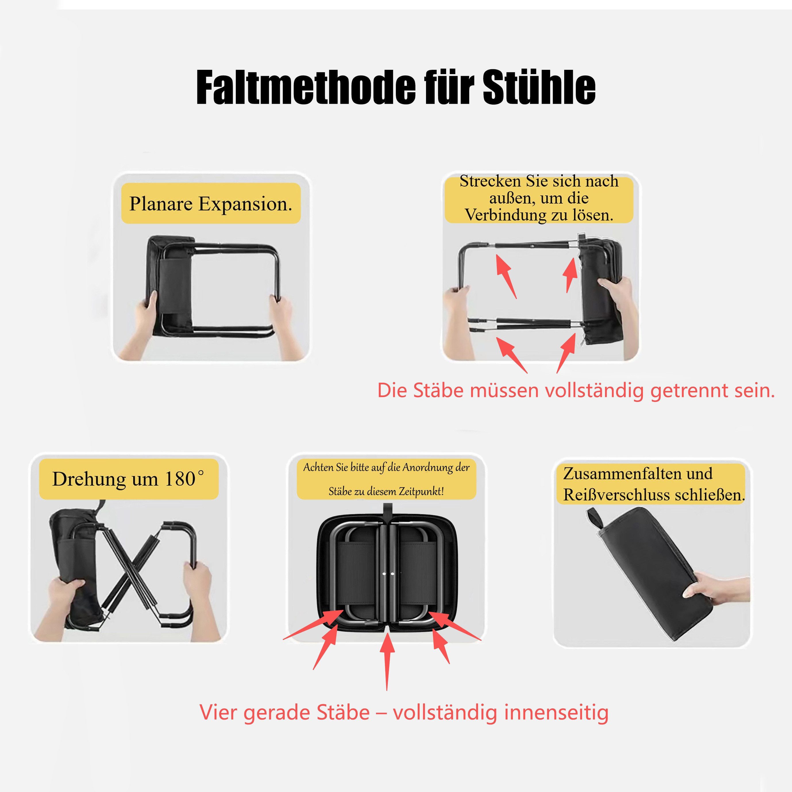 Jumpeak Klappstuhl Kreative Handtasche Klappbarer Hocker, Outdoor Tragbarer Hocker,Hocker, Aus verdicktem Kohlenstoffstahl,schwarz,Khaki,26x28.5cm,29x31cm