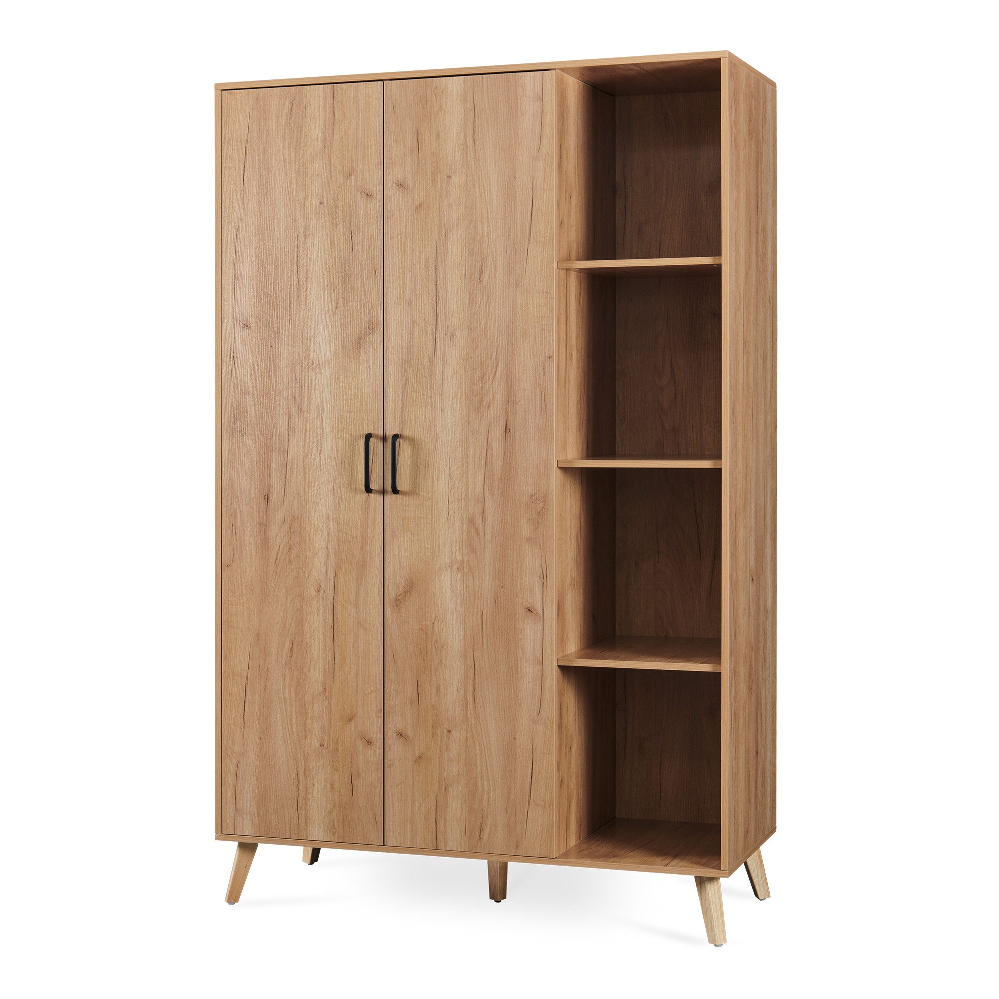 en.casa Kleiderschrank »Norg« 191 x 120 x 52 cm 2 Türen 1 Stange 8 Fächer Eicheoptik