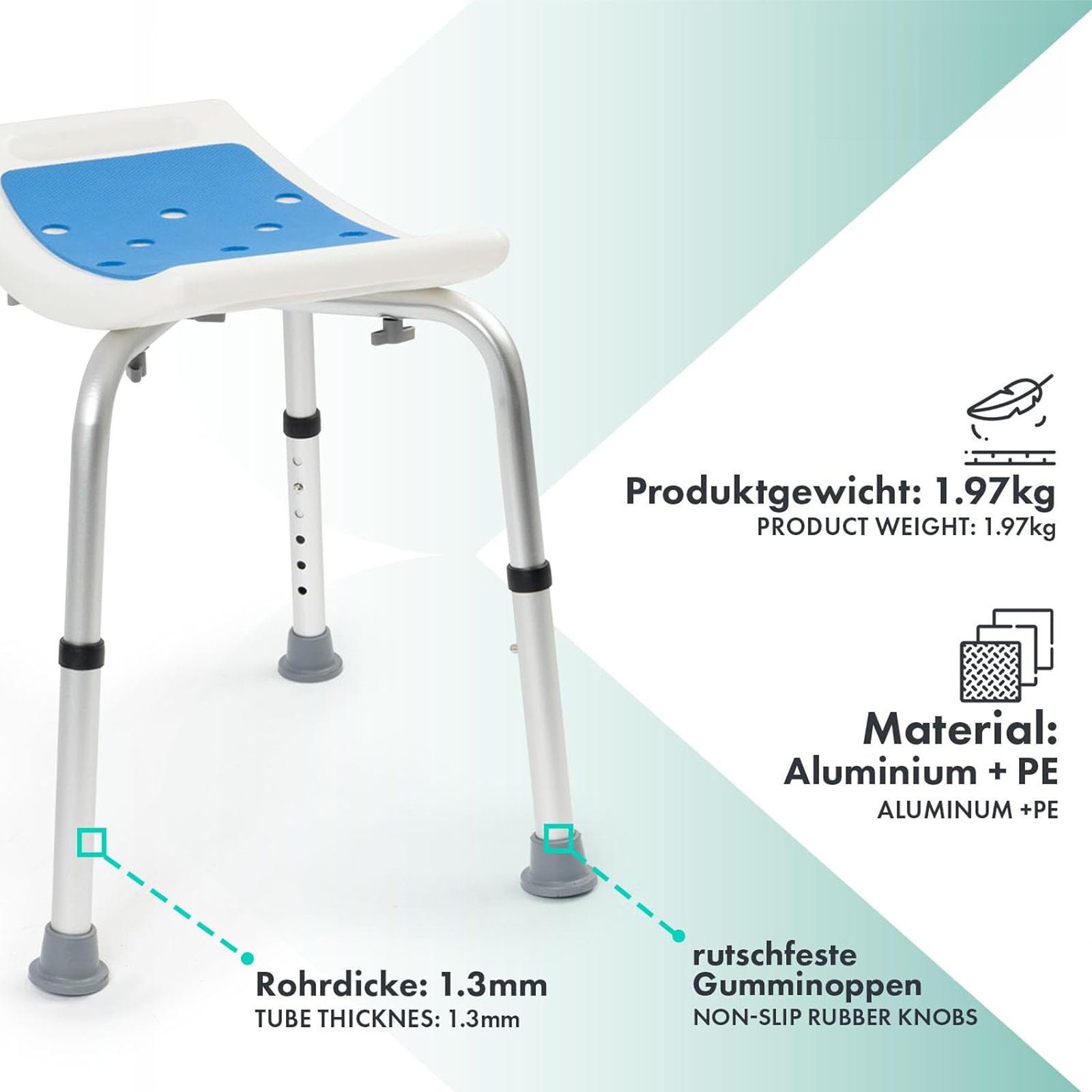 Karat Duschhocker, belastbar bis 180,00 kg, Höhenverstellbar