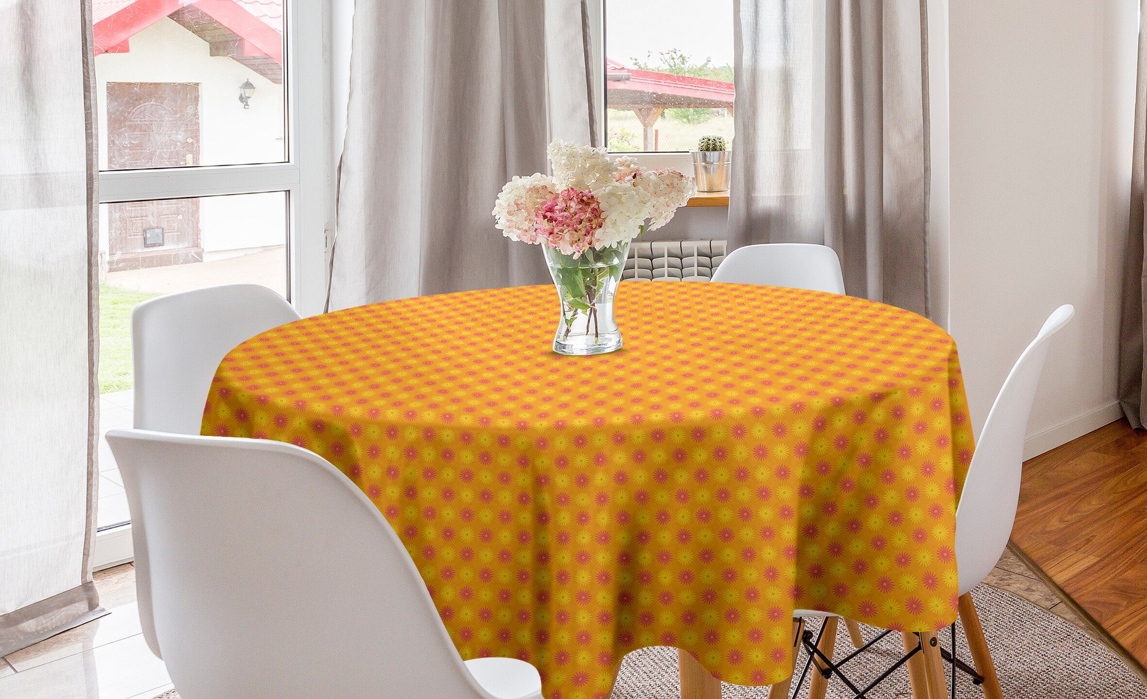 Aster Tischdecke Abakuhaus Frühlings-Blüten für Esszimmer Küche Kreis Dekoration, Tischdecke Abdeckung Calendula
