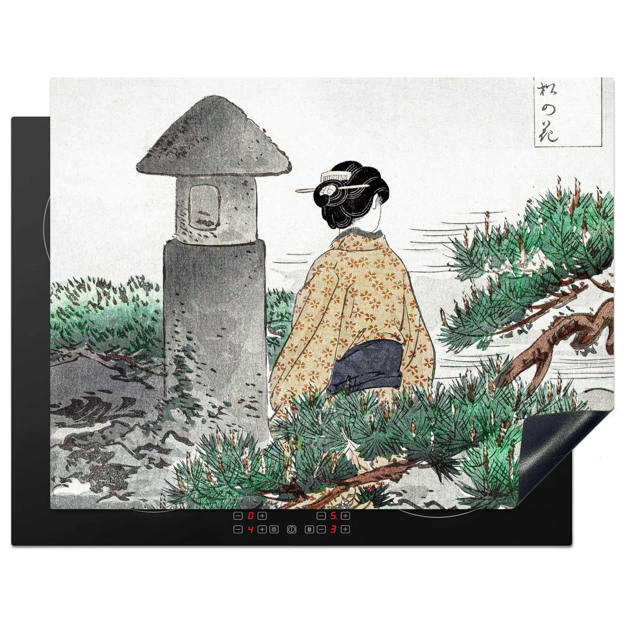 MuchoWow Herdblende-/Abdeckplatte Kimono - Frau - Natur - Japan, Vinyl, (1 tlg), 77x59 cm, Ceranfeldabdeckung, Arbeitsplatte für küche