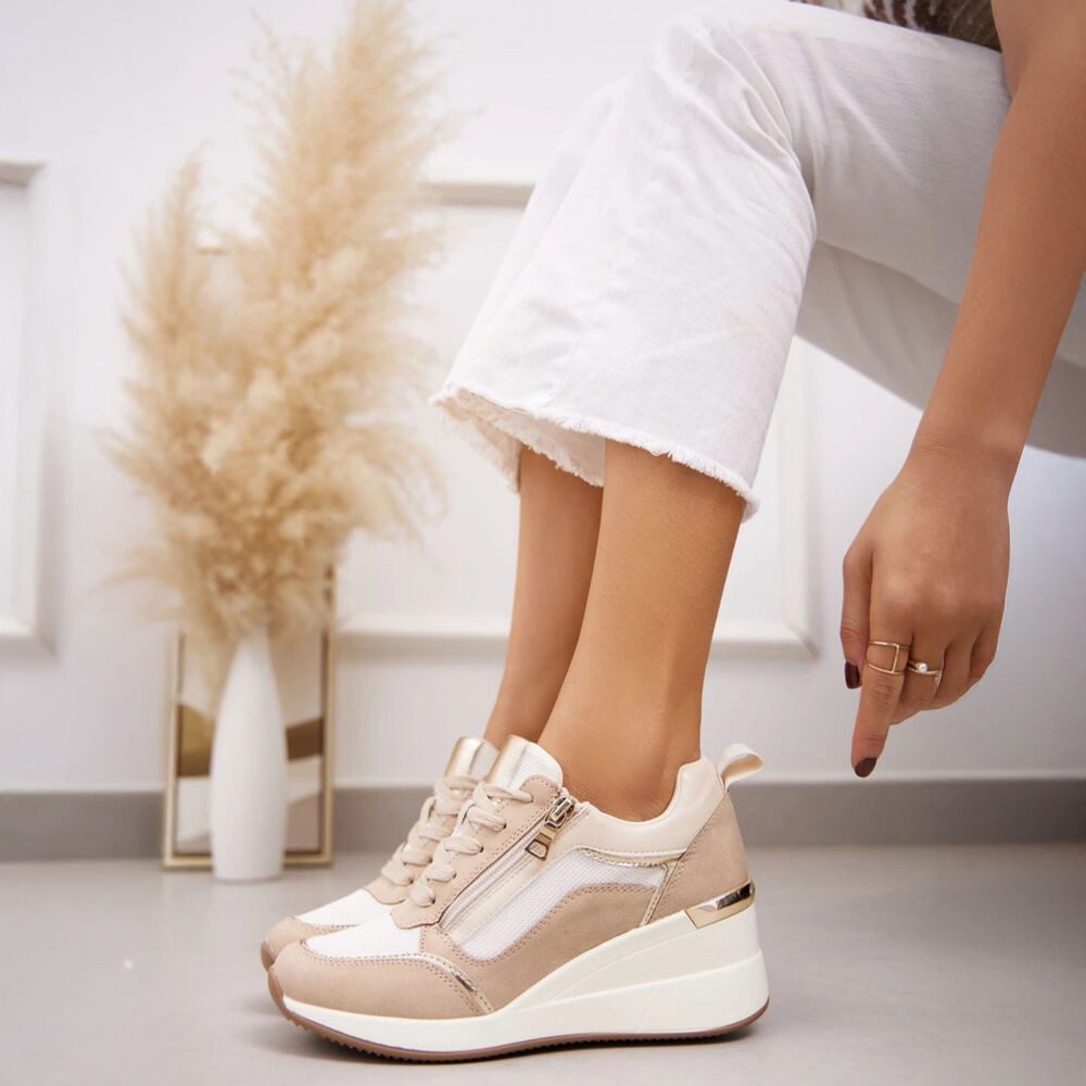 Ital-Design Damen Low-Top Freizeit Sneaker (88577367) Keilabsatz/Wedge Sneakers Low in Hellbraun