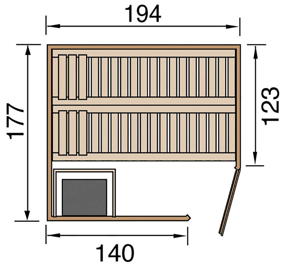 weka Sauna Varberg, BxTxH: 194 x 177 x 199 cm, 68 mm, (Set) 7,5 kW-Ofen mit digitaler Steuerung