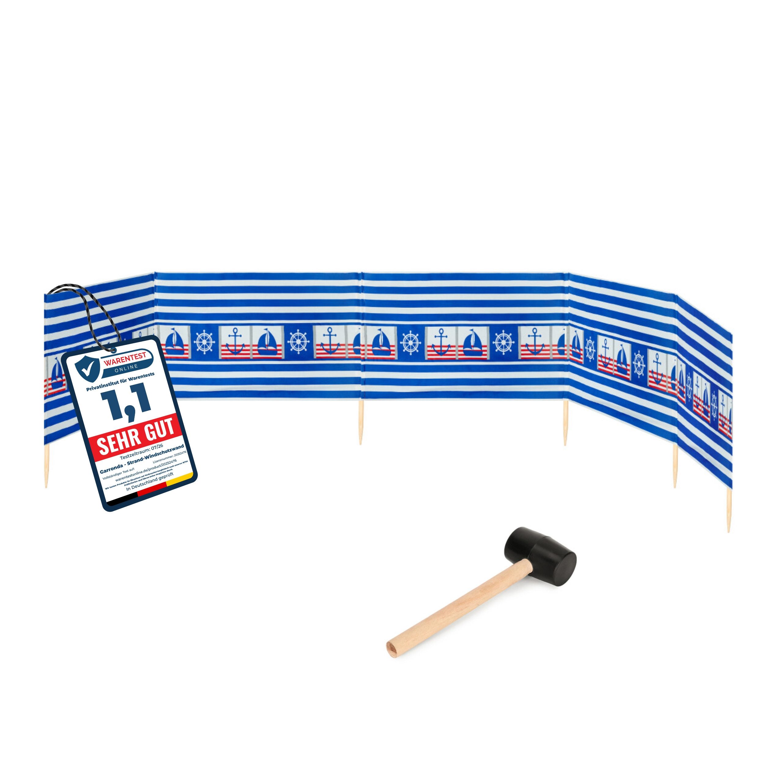 Garronda Windschutz Strand Sichtschutz 6m lang mit Gummihammer Garten Meer GAEX001, (mit Gummihammer)