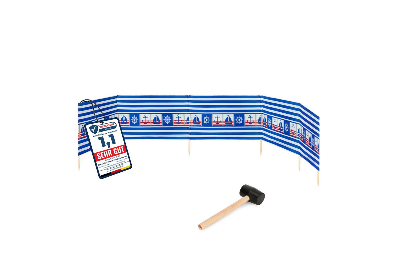 Garronda Windschutz Strand Sichtschutz 6m lang mit Gummihammer Garten Meer GAEX001, (mit Gummihammer)