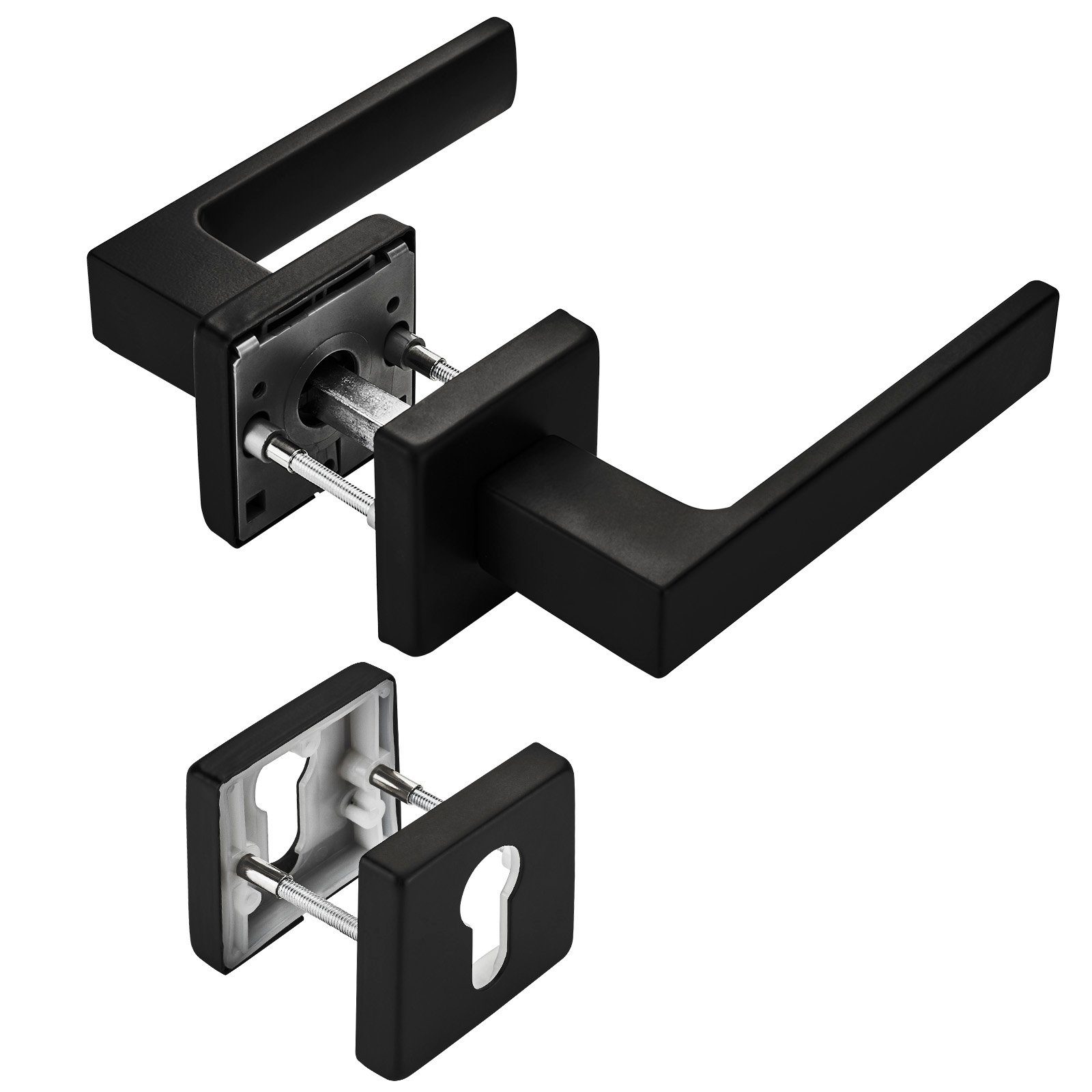 SO-TECH® Drückergarnitur Türdrücker CUBE schwarz 120 x 22 mm Vierkant 8 x 8 mm, Profilzylinder Rosettengarnitur für Eingangstür
