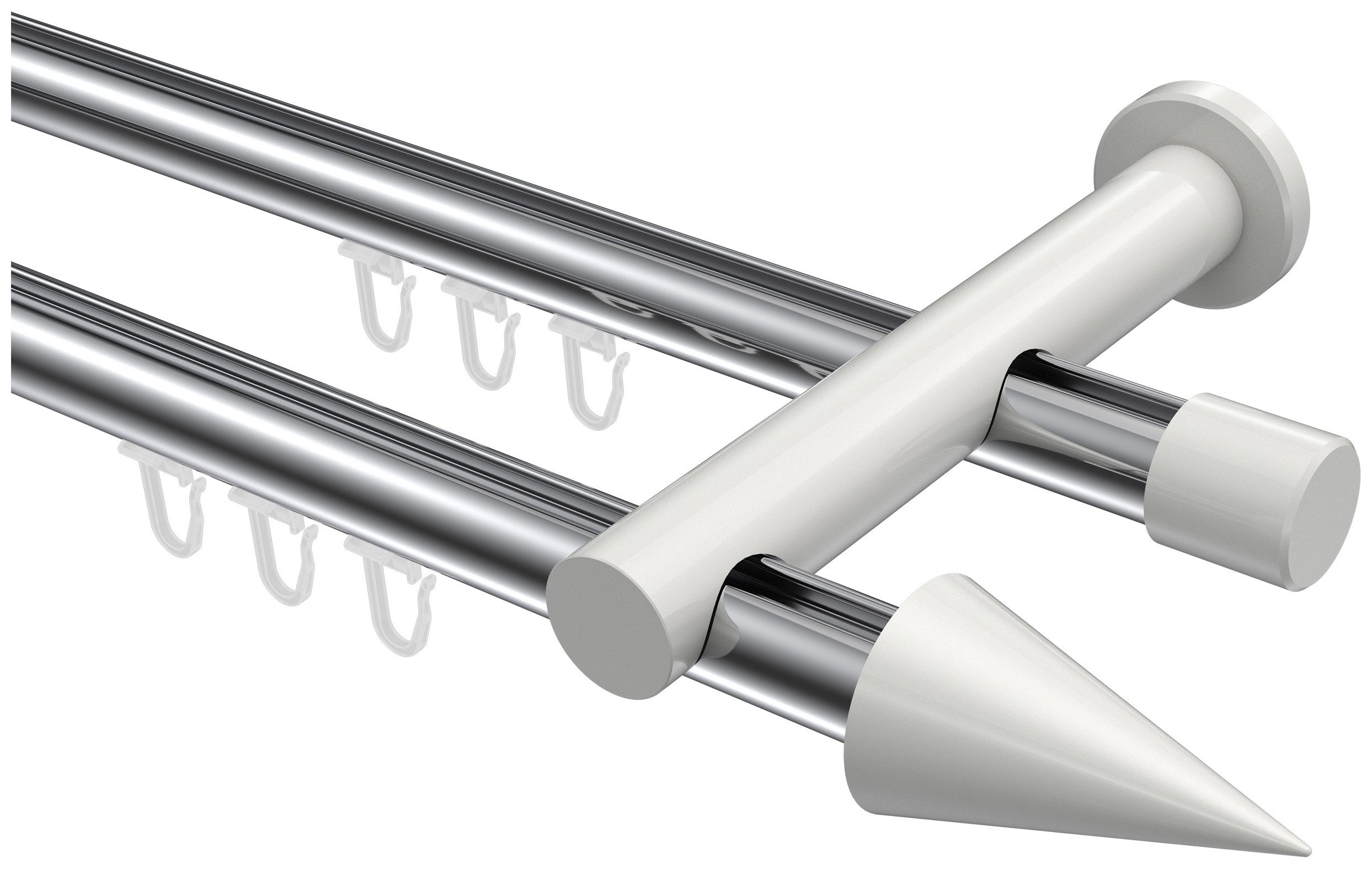 INTERDECO Innenlaufschiene Platon Savio, Ø 20 mm, 2-läufig, Fixmaß, kürzbar, Wandmontage, Aluminium, Chrom / Weiß / Bicolor