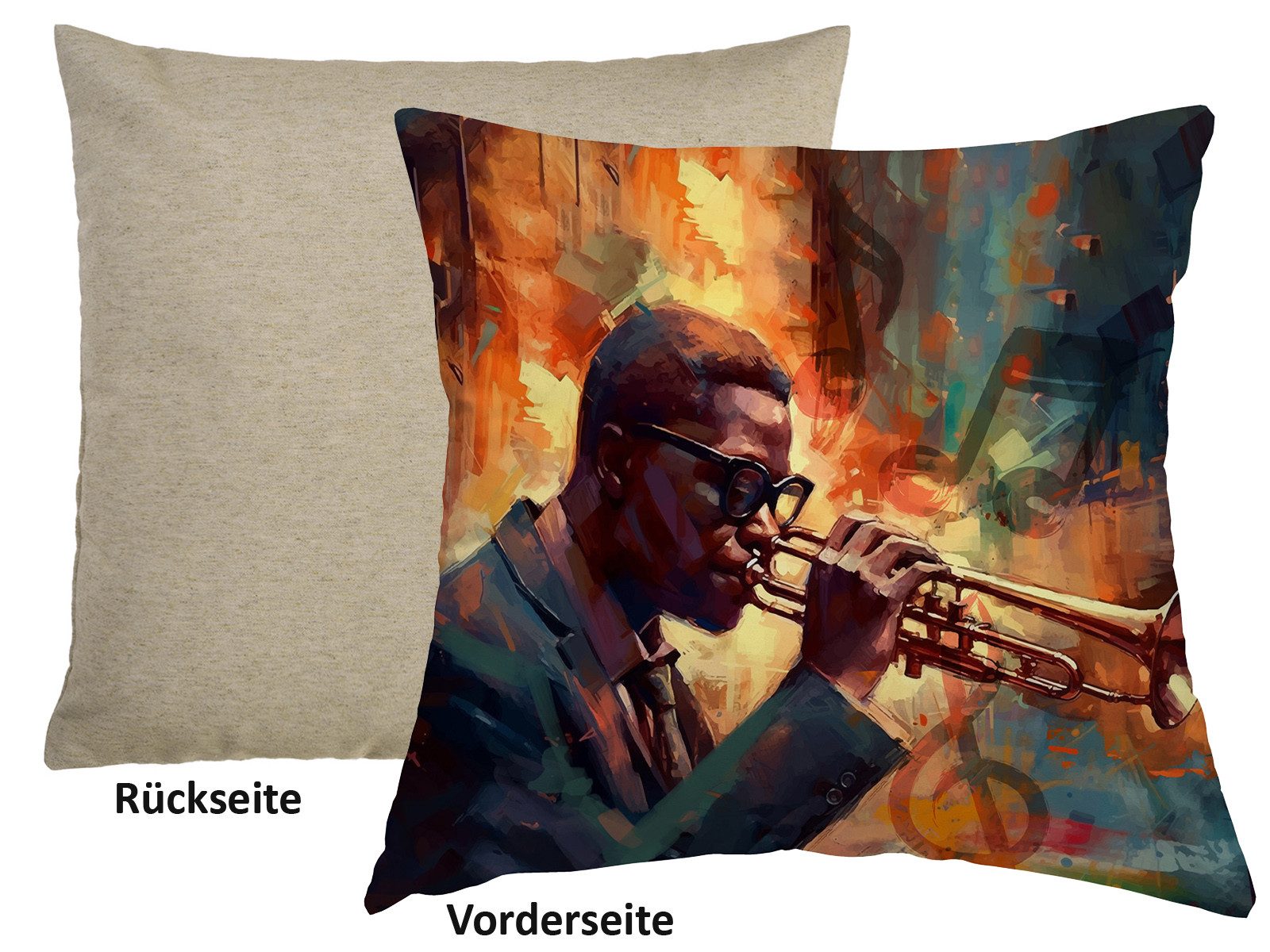 beties Kissenhülle POP-Collection, (1 Stück), Wende-Kissenhülle Jazz Trompeter Acryloptik ca. 45x45 cm