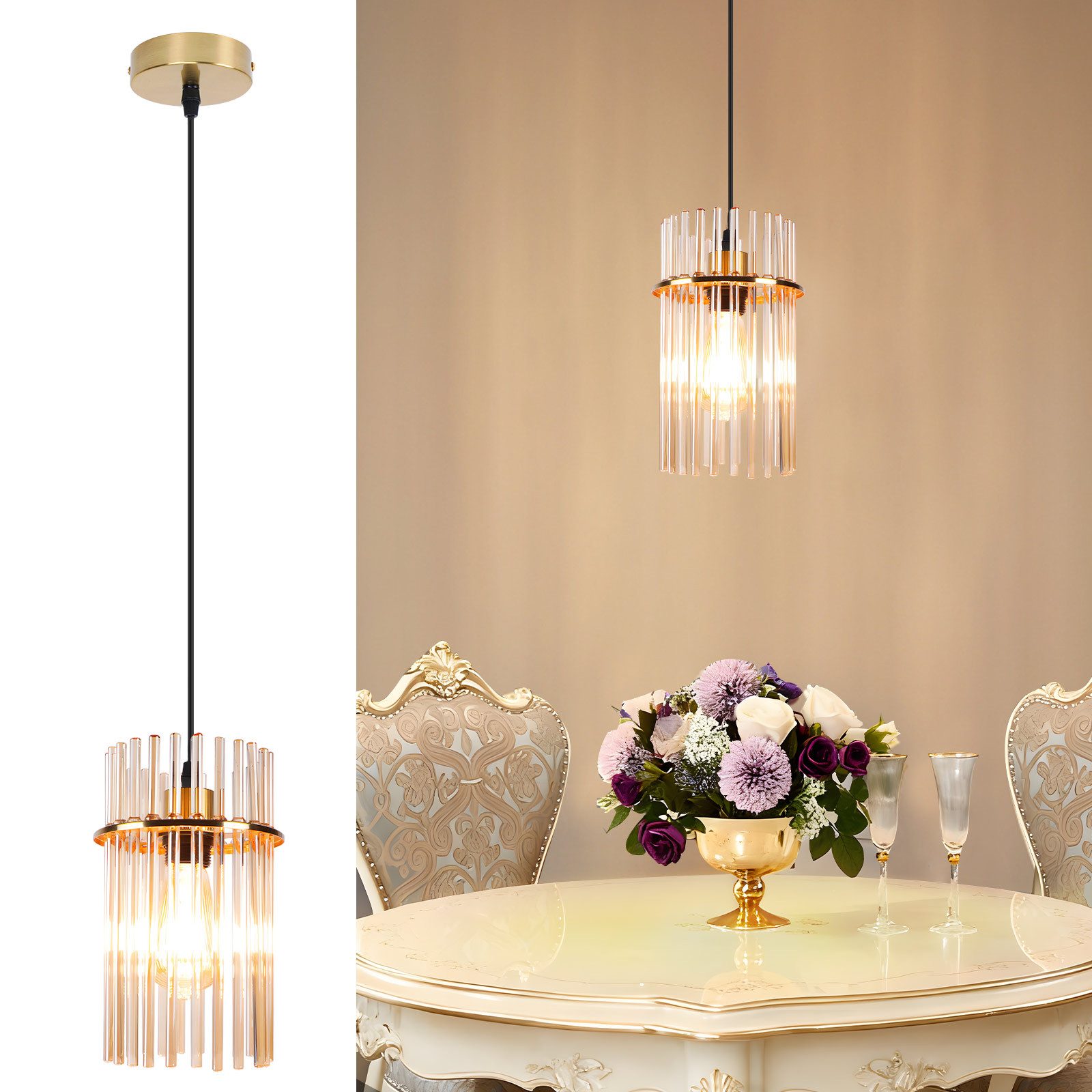 ZMH Pendelleuchte Lichtmaler Hängeleuchte 1 Flammig Hängelampe Glas E27, ohne Leuchtmittel, Glas E27 Esstischlampe Hängend Retro (ohne Leuchtmittel)