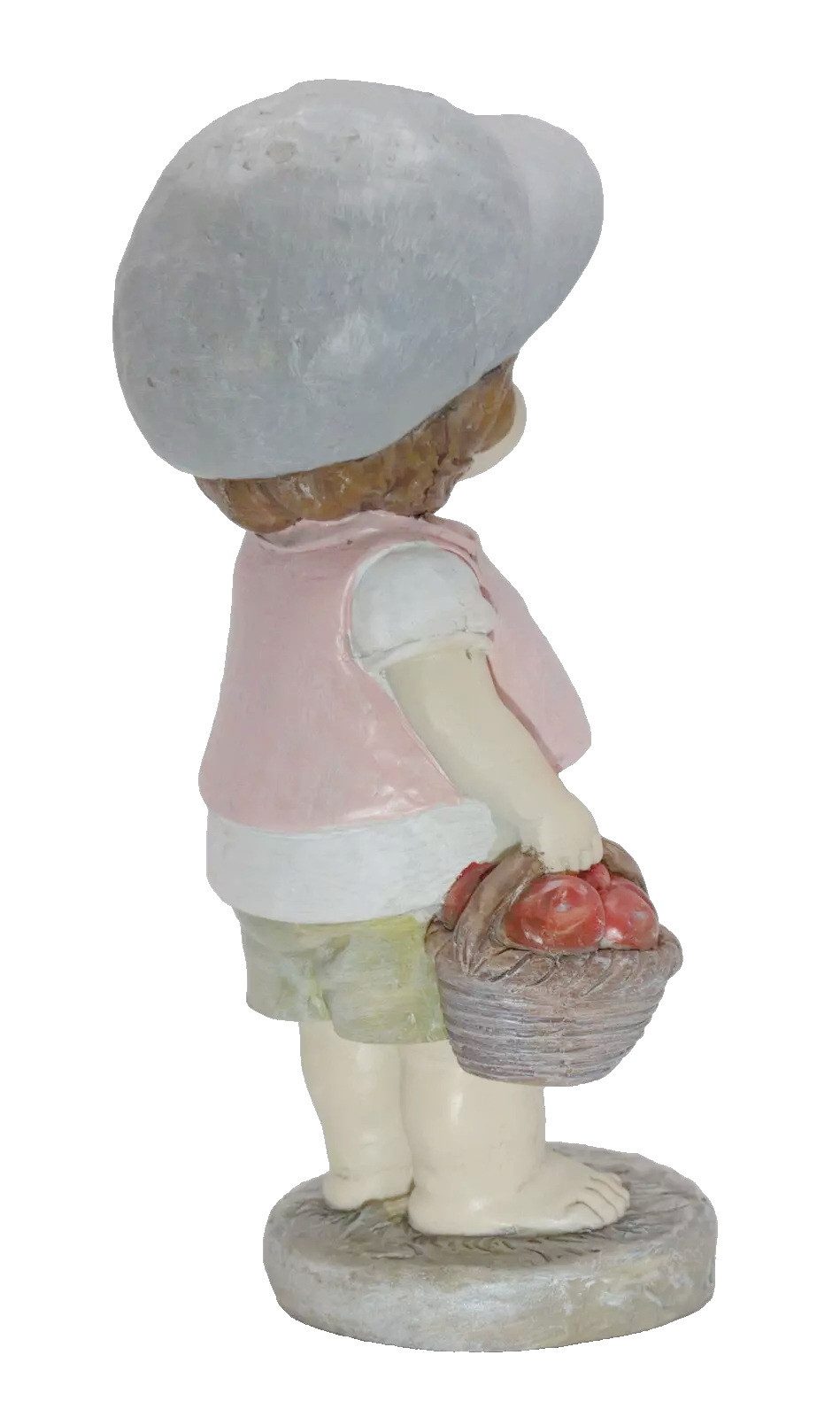 Kaufhaus le petit Dekofigur Deko Wichtel Kind Figur Junge Apfel Korb Skulptur Mädchen Zwerg Blume, Dekoskulptur Dekoobjekt aus Polyresin (Kunststein)