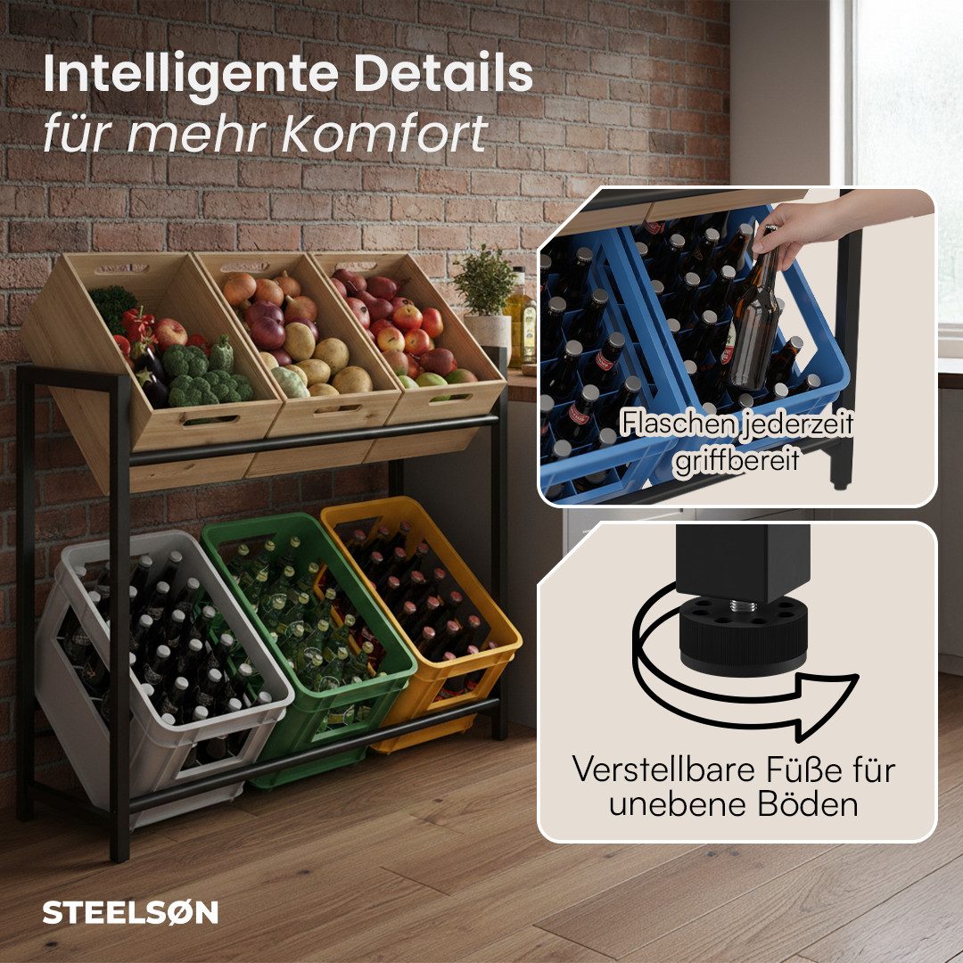 STEELSØN Flaschenregal Macondo aus Metall, Kistenregal für Getränke- & Obstkisten, Getränkekistenregal schwarz, für 6 Kisten, auch verfügbar für 4 Kisten & mit  – Bild 3 von 5