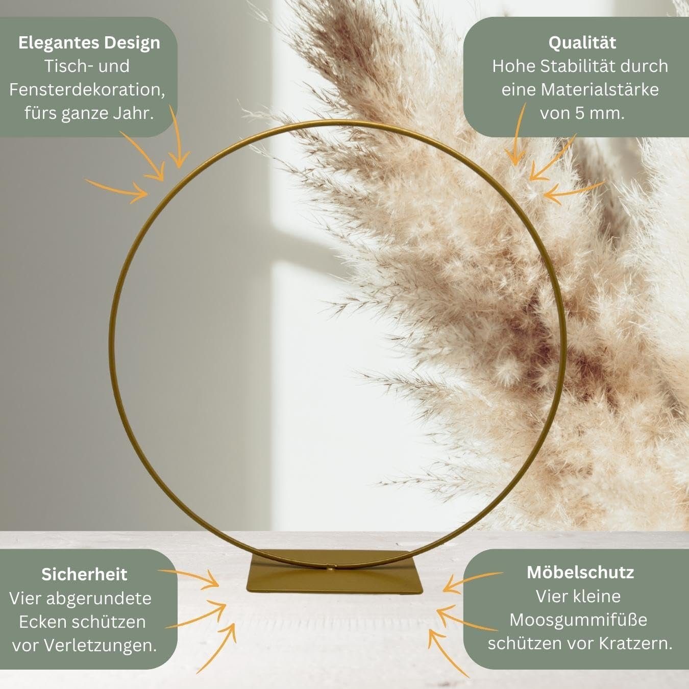 Bada Bing Dekoobjekt Dekoring Gold mit Fuß Metallring zum stellen (Deko-Ring Gold 30 cm), Moosgumminoppen zum Schutz vor Kratzern