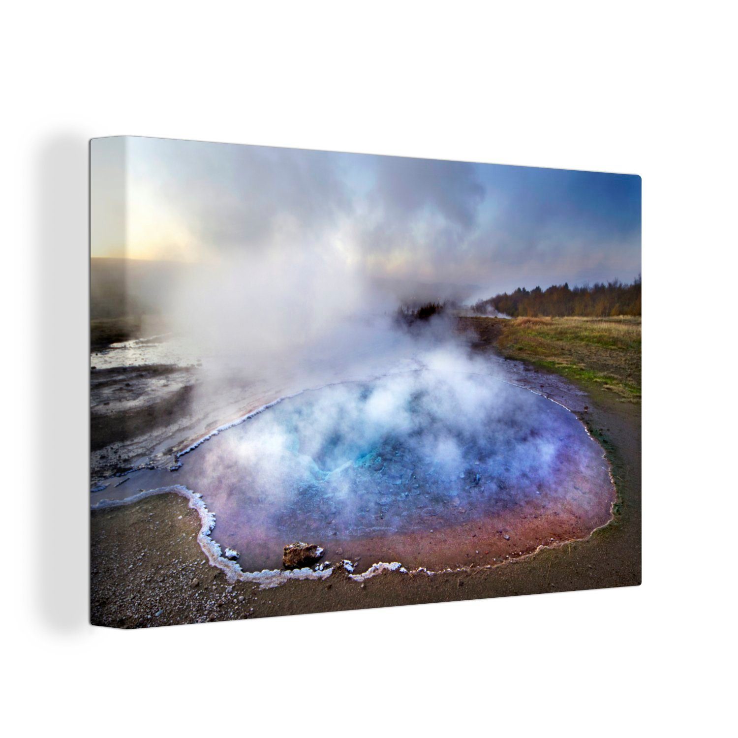 OneMillionCanvasses® Leinwandbild Buntes Wasser am Geysir in Island, (1 St), Wandbild Leinwandbilder, Aufhängefertig, Wanddeko, 30x20 cm