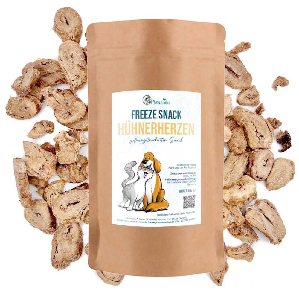 Pfotenliebe Gefriergetrocknete Hühnerherzen, Snack für: Hunde, Katzen